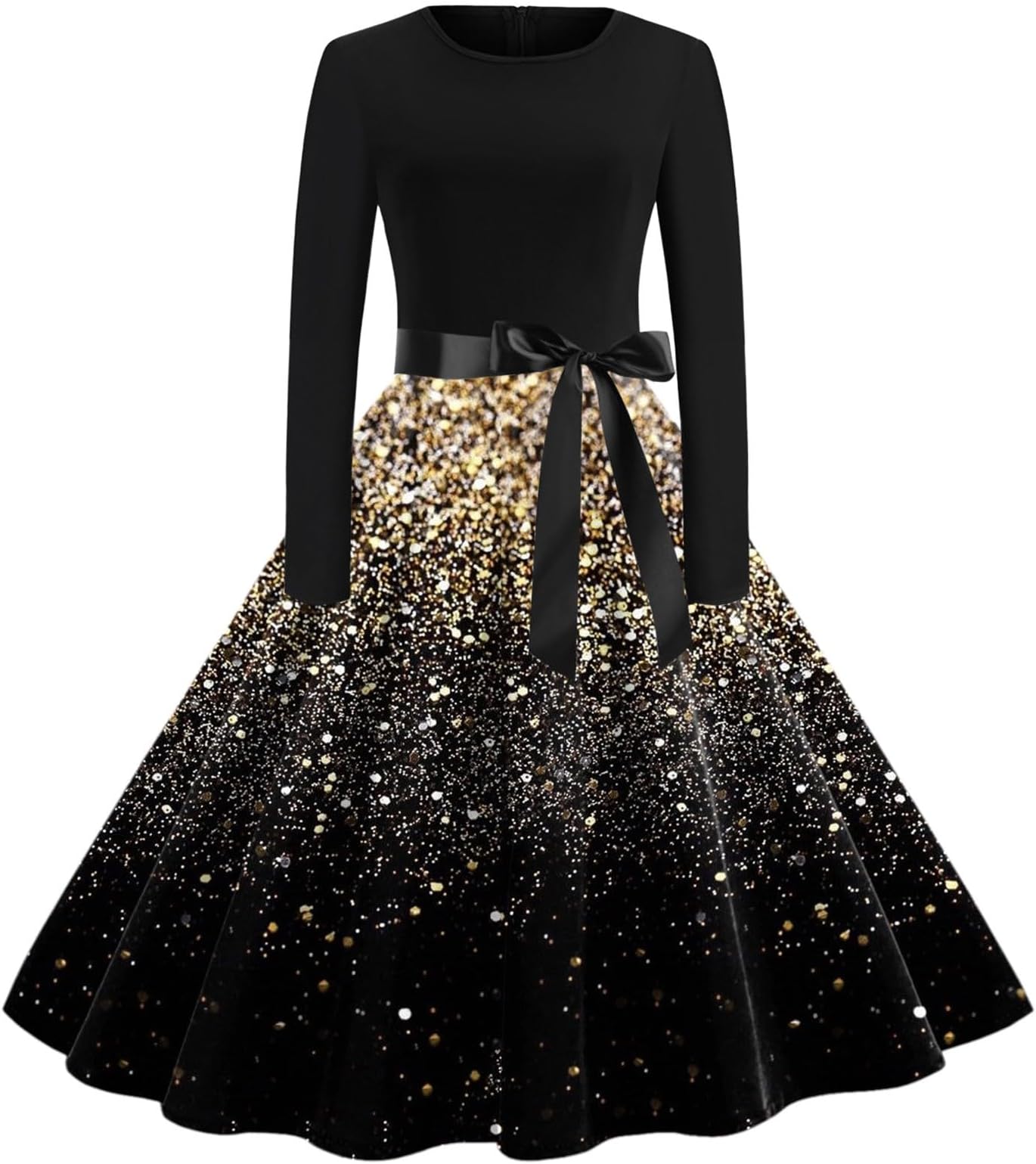 Christmas Dresses for Women Uk, Christmas Dress 50s Women's 50s Retro Vintage Rockabilly Heart Shaped Neck Long Sleeve A-Line Cocktail Party Elegant Dress Xmas Dresses Christmas Cocktail Dress