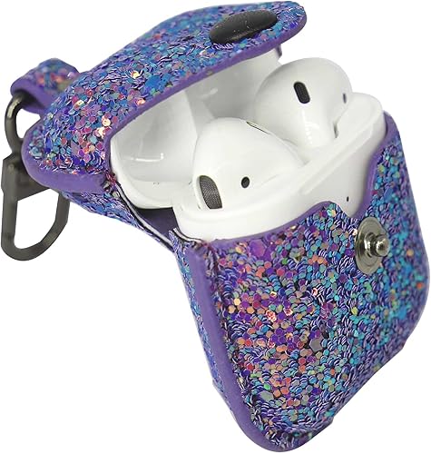 Miniatura 4 de ONGHSD Bling - Funda de transporte de piel sintética brillante para AirPods 1 y 2, funda de carga para mujeres y niñas, funda protectora con