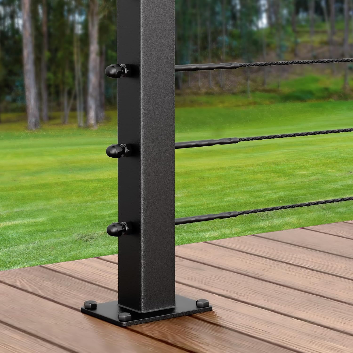 4 Pack Stainless Steel Cable Railing Post(2"×2") with 1/8 Cable Railing Kit, Level drilled (4, Black, 36 inch)