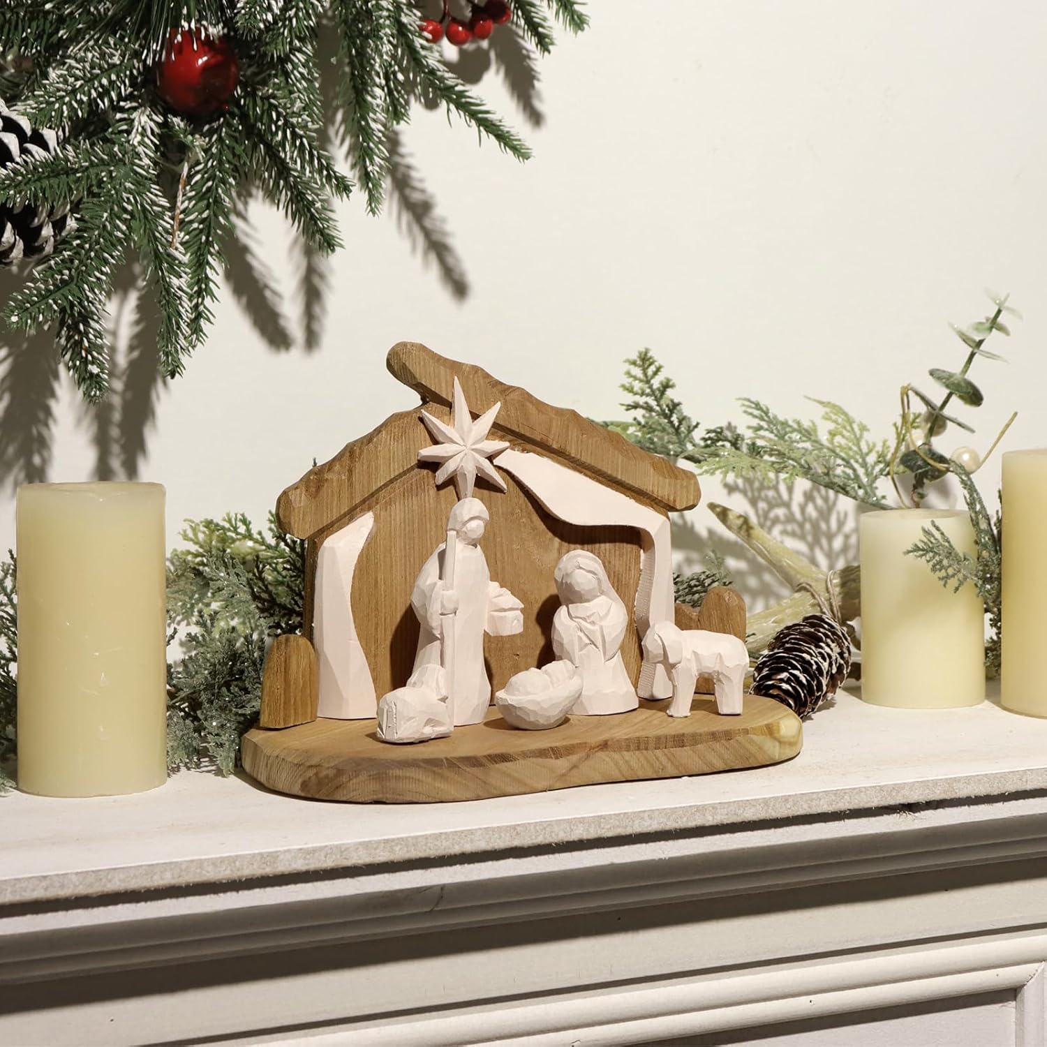 6Pcs Nativity Sets & Figures, Rustic Christmas Wood Nativity Set, Nativity Set Wooden Home Decor Jesus Birth Figurines