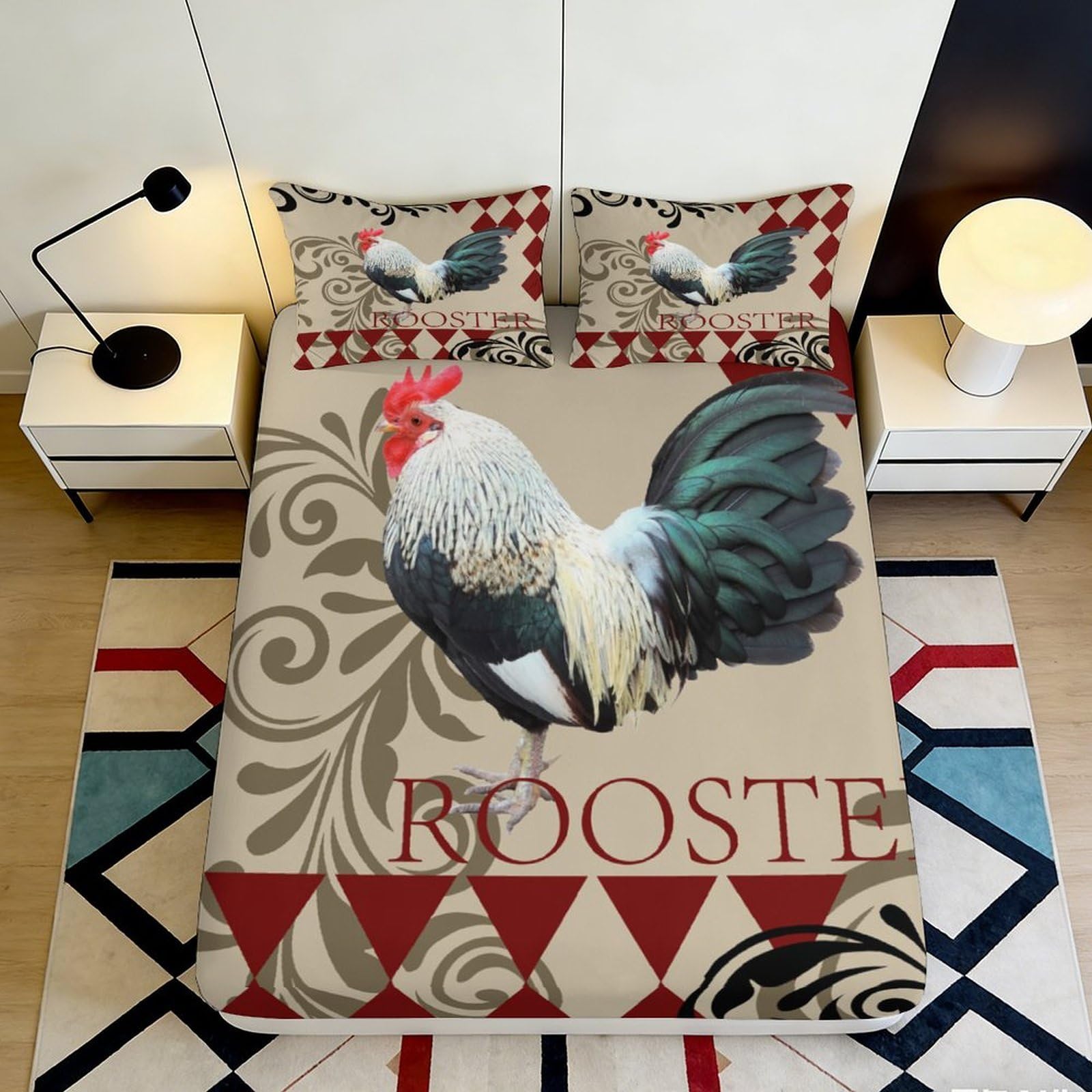 Pnayamiorkfel Style-4 3D Printed Rooster Farmhouse Fitted Sheet Microfiber Soft Breathable Country Chicken Bed Cover For Bedroom Decor 90X200x25cm