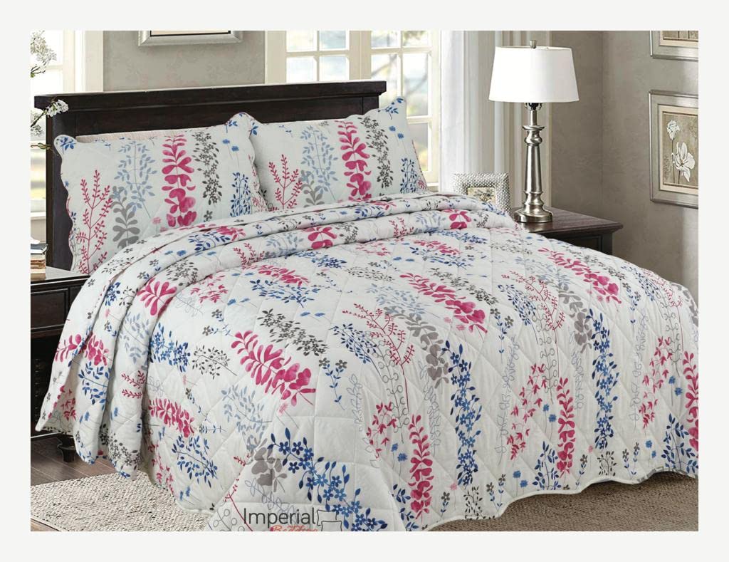 Northern Luxe Premium Quality 3 Pieces Patchwork Embossed Bedspread Coverlet Comforter Bedding Set with Pillowcase Quilt Ultra Soft lightweight bedspreads Double/King size (King, Alexandra Petals)