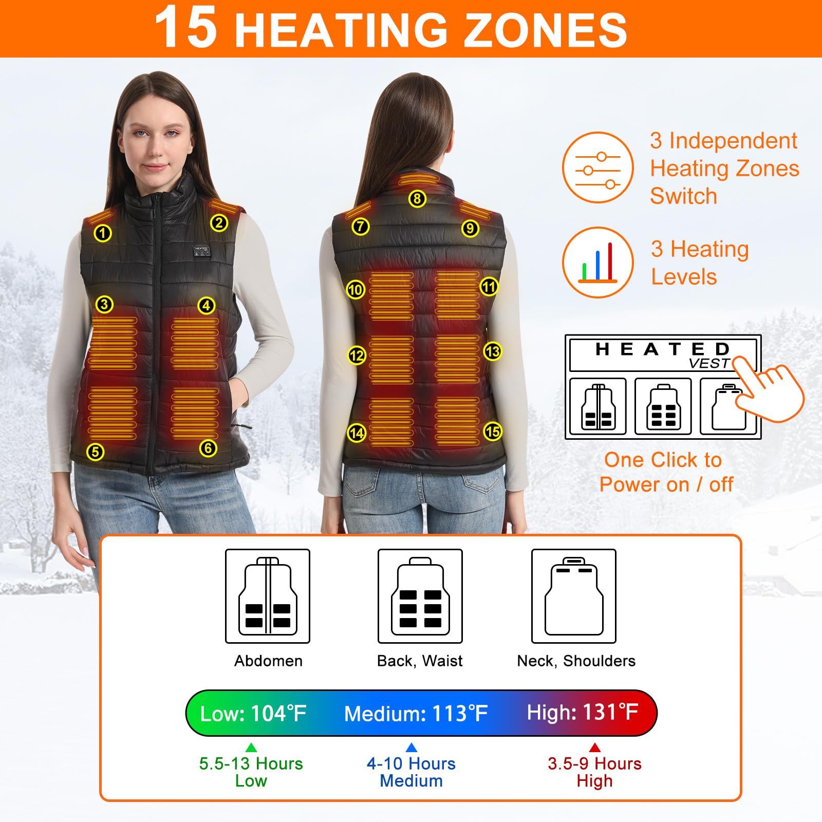 Amiable Gilet Riscaldato Donna,Giubbotto Riscaldato con Batteria da 10000 mAh Inclusa,Giacca Riscaldata con 15 Zone di Riscaldamento,gilet riscaldato per Escursionismo Ciclismo Caccia