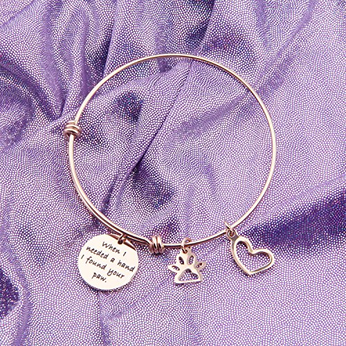 Ensianth When I Needed A Hand I Found Your Paw Bracelet Expandable Wire Bangle With Paw Print Charms Gift For Dog Lovers (Rose Gold) #TOP3
