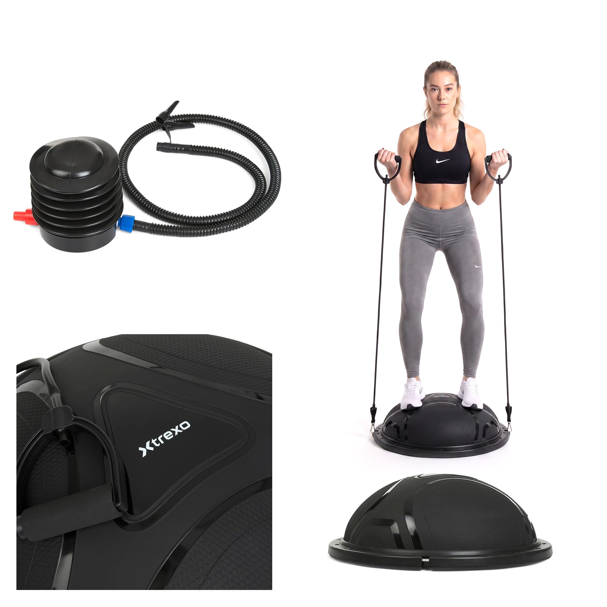 Piłka gimnastyczna 60 cm z taśmami fitness – trener równowagi dla Core, stabilności i treningu siłowego | czarna