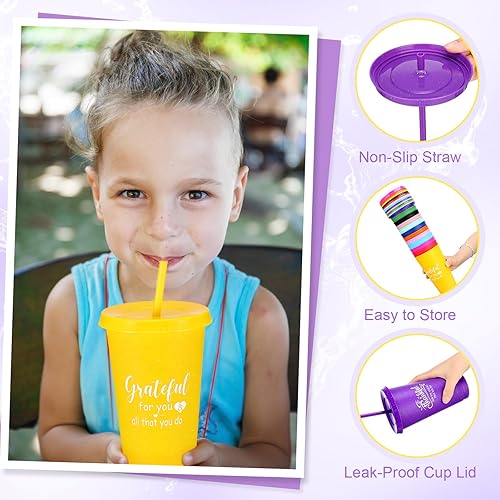 Miniatura 4 de Skylety 36 vasos de plástico de 24 onzas con tapa y pajita, regalo de agradecimiento inspirador para el regreso a clases, para el personal,