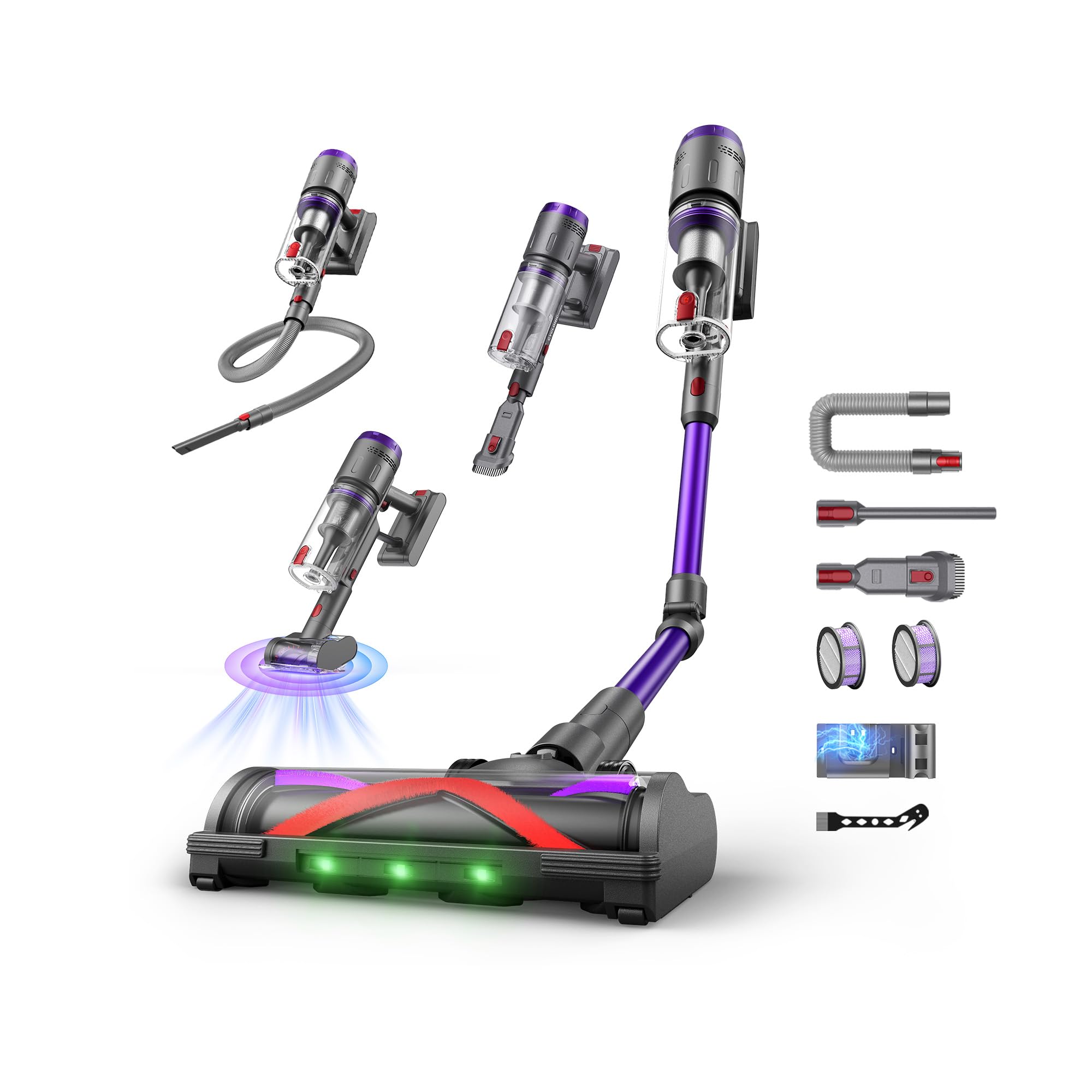 Circlio Aspirapolvere Senza Fili, 600W/58kPa, Scopa Elettrica Senza Fili 75 Min, Aspirapolvere Senza Filo con Pieghevole, Spazzola Turbo Mini Antiacaro, Autoportante per Tappeti/Pavimenti/Peli Animali