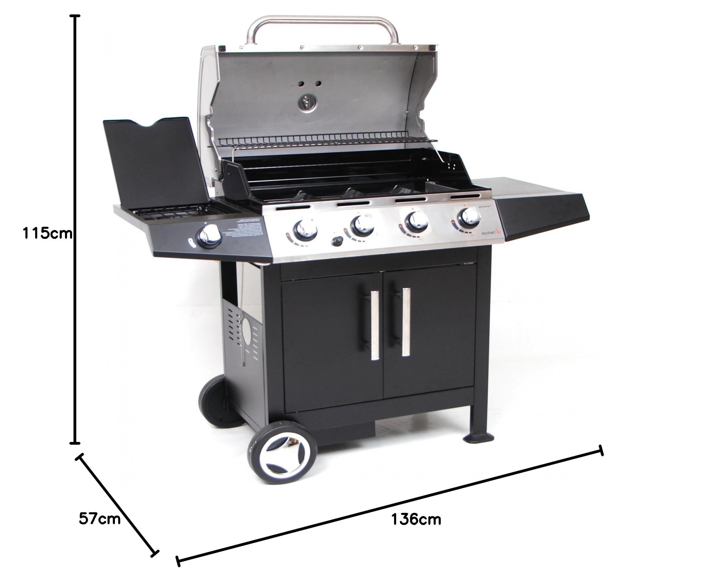 Sochef Golosone 4 Barbecue, Nero/Acciaio, 57x136x115 cm