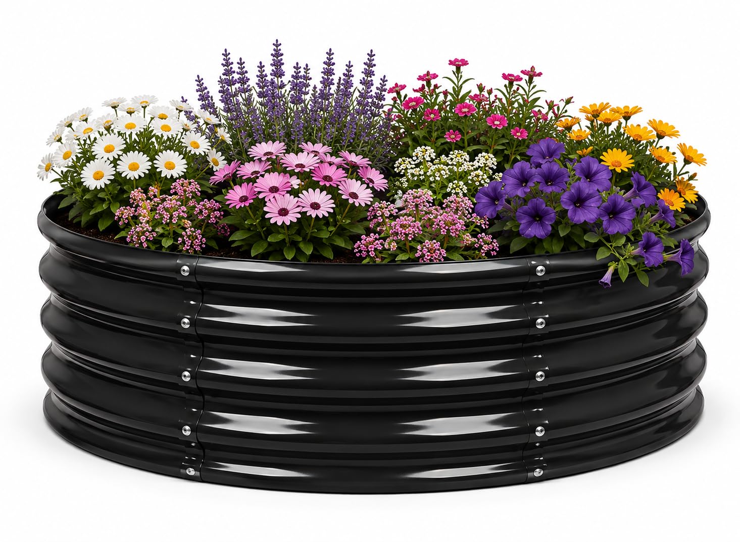 Harbour Housewares Anthracite Raised Garden Bed - 120 X 45Cm - Round - Bottomless Metal Raised Bed Galvanised Steel Planter Box For Growing Outdoor Plants, Vegetables, Flowers And Herbs