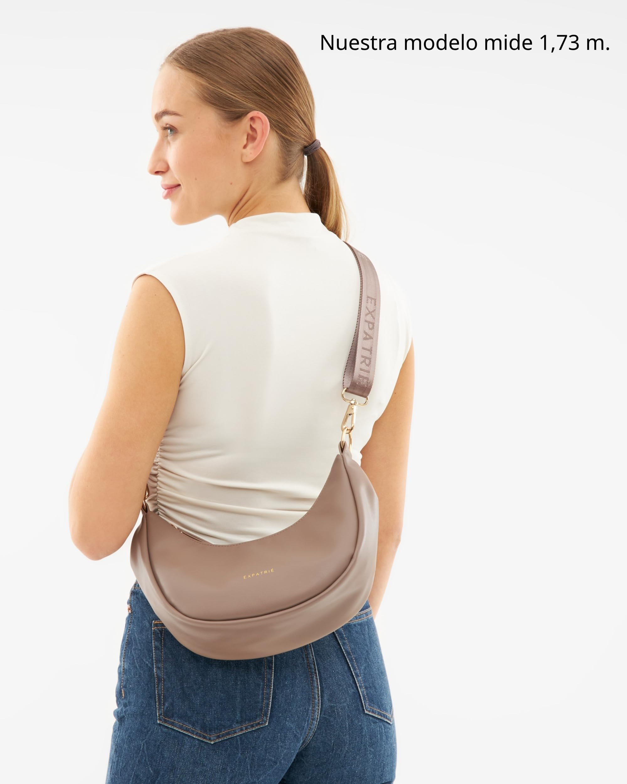 Expatrié Bolso Bandolera Mujer - Lea Small - Half Moon Bag - Riñonera de Media Luna - Bolso de Hombro Redondo de Piel Vegana - Repelente al Agua