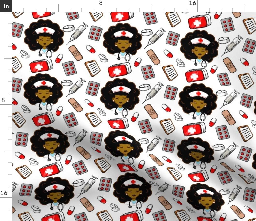 Spoonflower Fabric - Black Women Doctor Medium Medical Nurse Hospital Face Printed on Petal Signature Cotton Fabric by The Yard - Sewing Quilting Apparel Crafts Decor