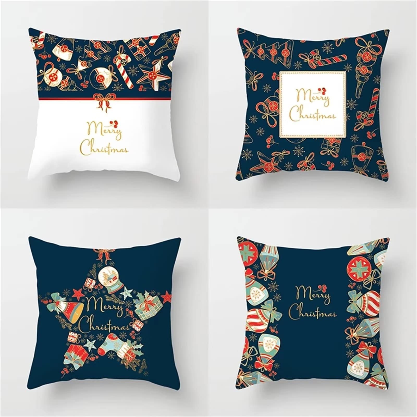 Cojines 50x50cm Navidad Azul Cojines Decorativos para Sofa Moderna Decorativa Cojín Juego de 4 para Decoración Hogar Soft Almohadas cuadradas Funda de Cojín D-4002