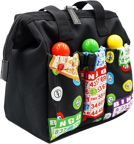 Yuanhe Bolsa de mano con patrón de bingo con 6 bolsillos Bolsa de Bingo Dauber
