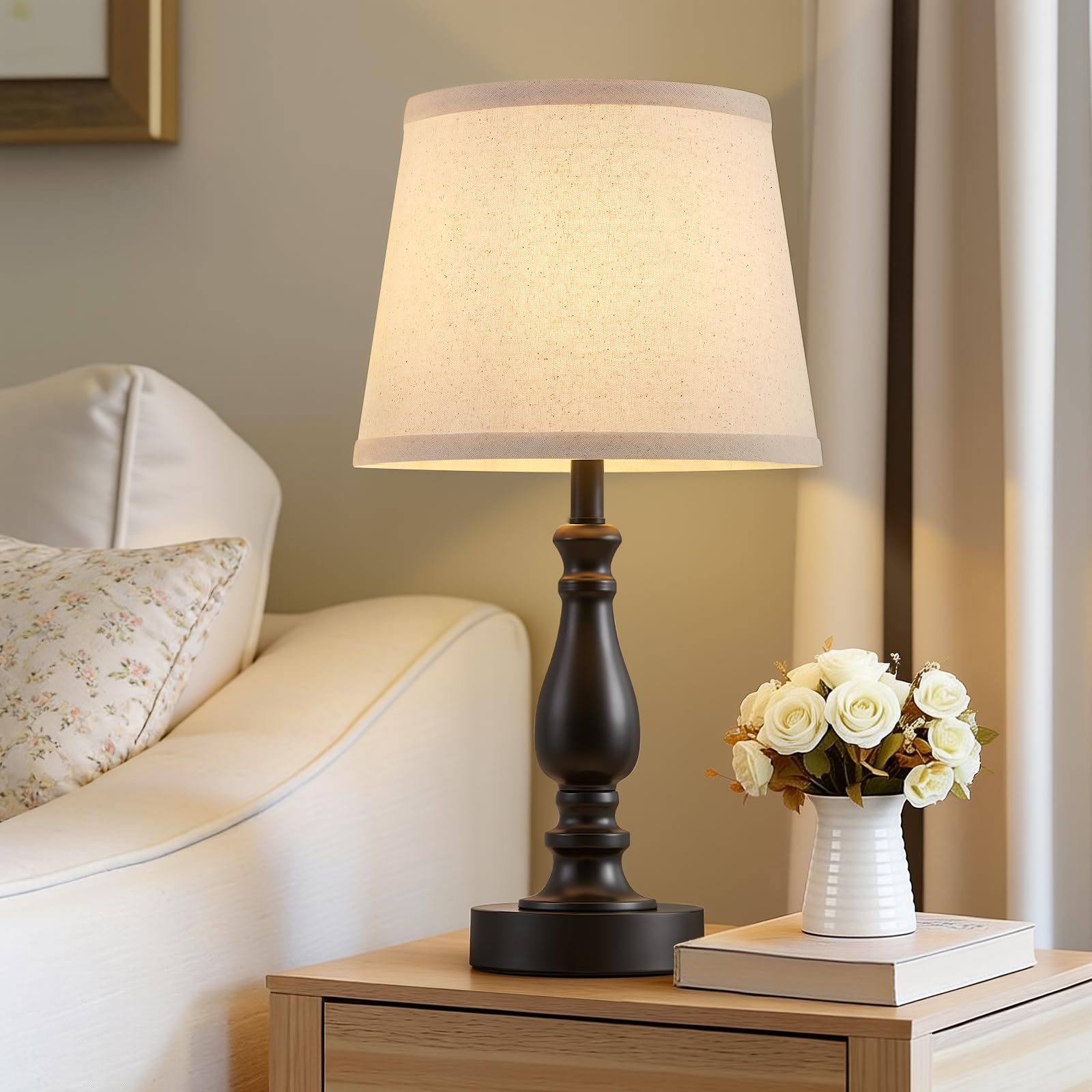 Set di 2 lampade da comodino piccole da 48,3 cm con interruttore rotante, lampade moderne per soggiorno, comodini, lampade da scrivania per casa e ufficio, con paralume in lino per lettura
