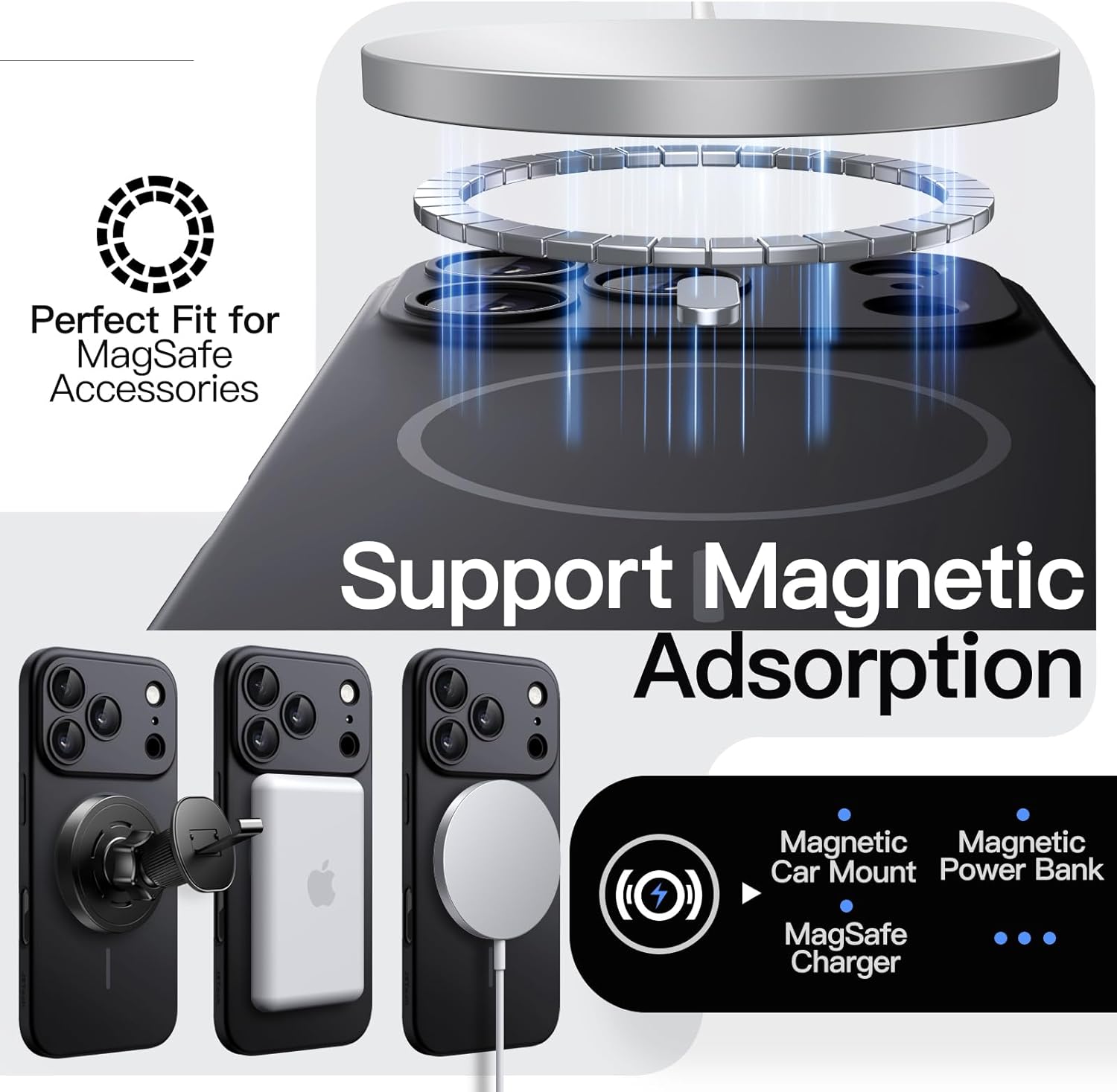 JETech Magnetic Slim Case for iPhone 17 Pro 6.3-Inch, Compatible with MagSafe, Ultra-Thin Lightweight Minimalist Phone Cover with Matte Finish and Full Camera Lens Protection (Black) - Image 4