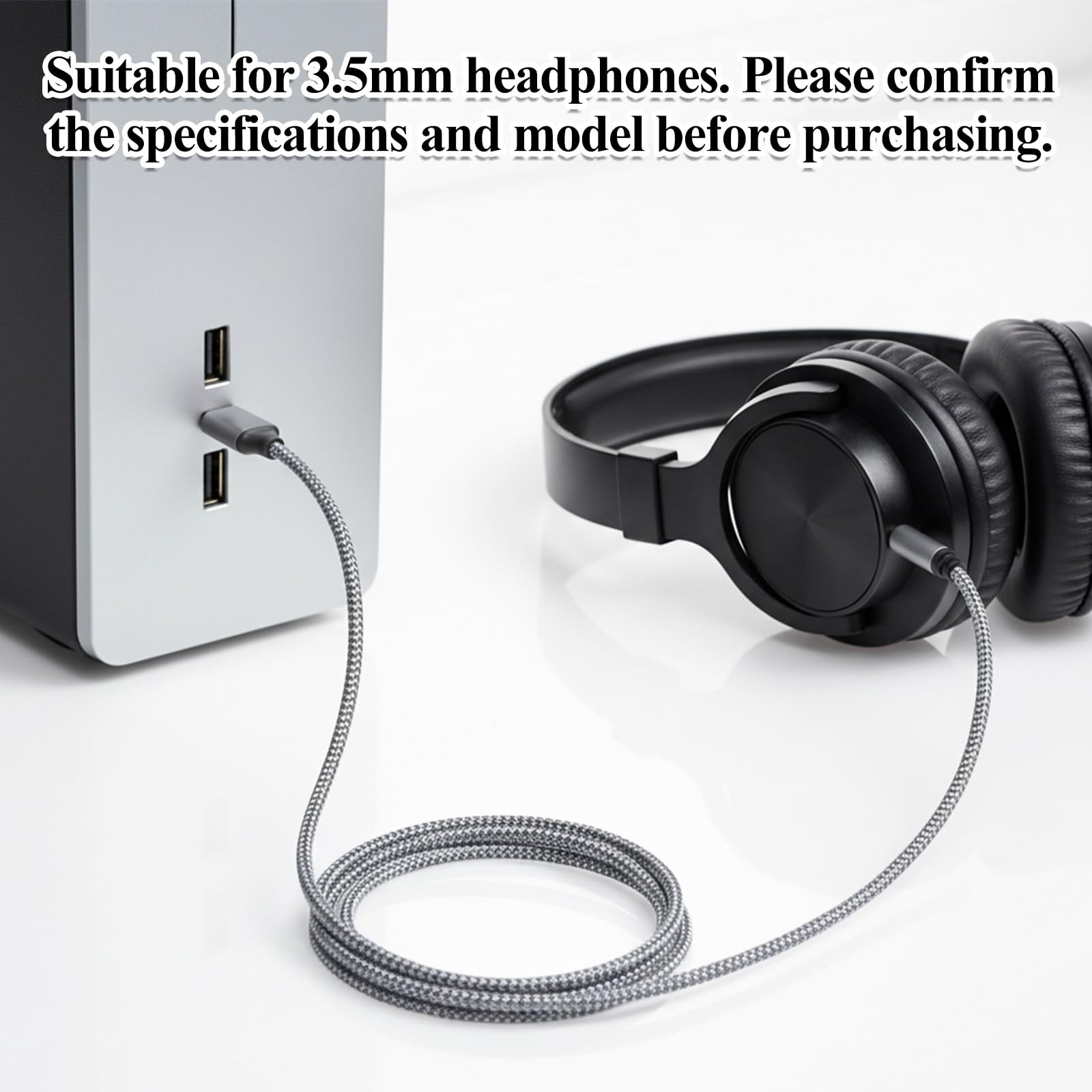 Adattatore da USB a jack audio da 3,5 mm, cavo audio AUX da 3,5 mm, cavo audio stereo, convertitore AUX intrecciato in nylon per cuffie, altoparlanti, PC, laptop, non applicabile per ricarica