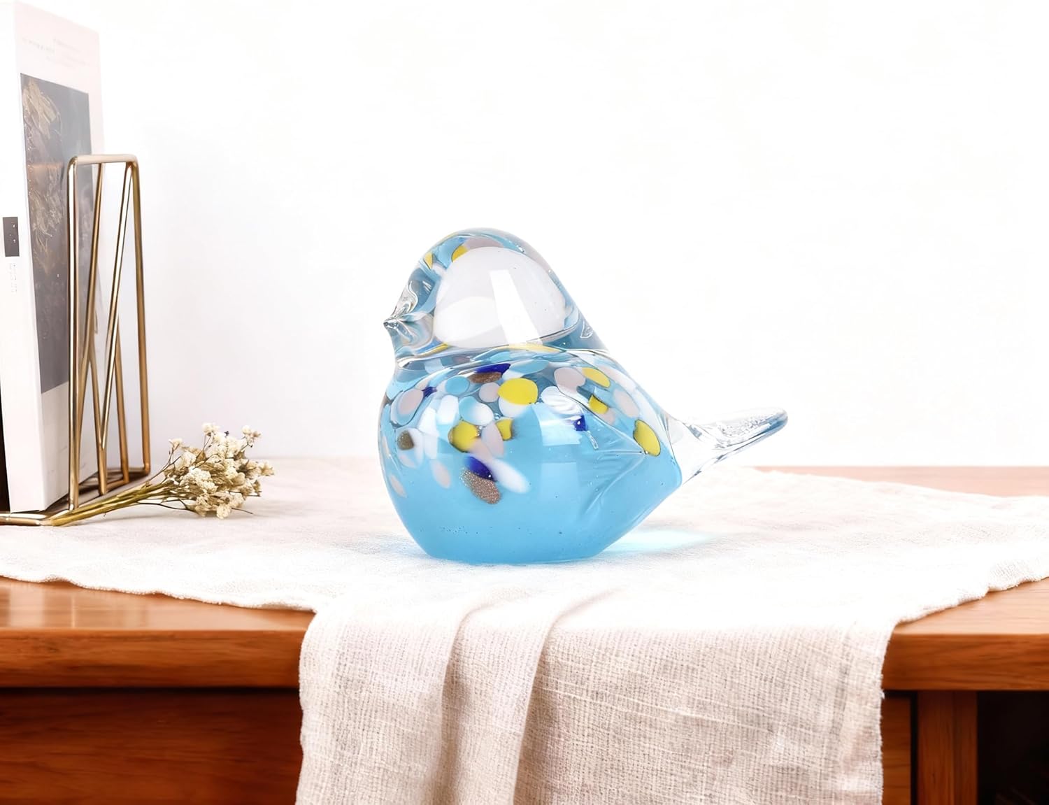 Hand-blown glass bird statue, light blue glass art bird ornament, bird statue home decor suitable for room living room coffee table office dining table centerpiece bookshelf TV cabinet decoration. - Image 6