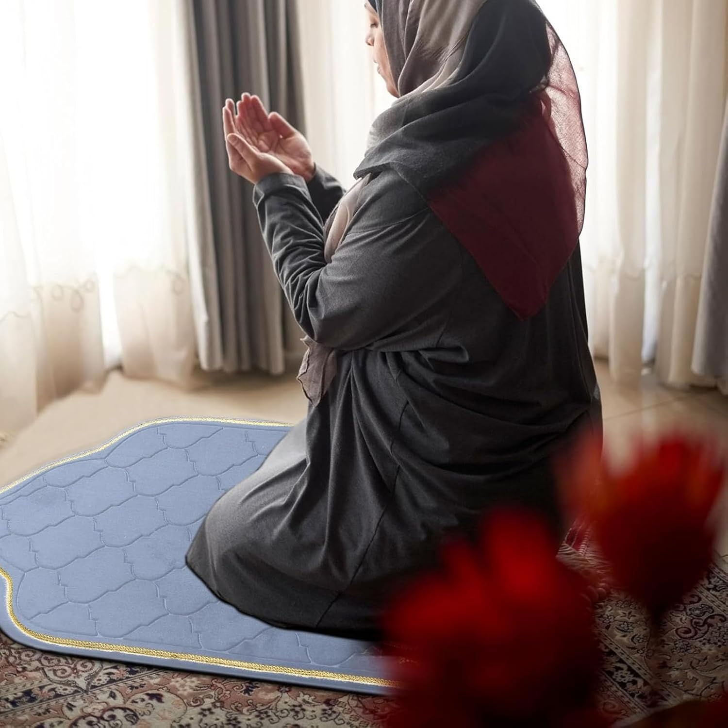 Muslim Prayer Rug, Extra Thick Padded Islamic Prayer Mat for Muslim, Soft Non-Slip Praying Mat & Portable Travel Prayer Rug, Elegant Gift for Eid Ramadan Hajj