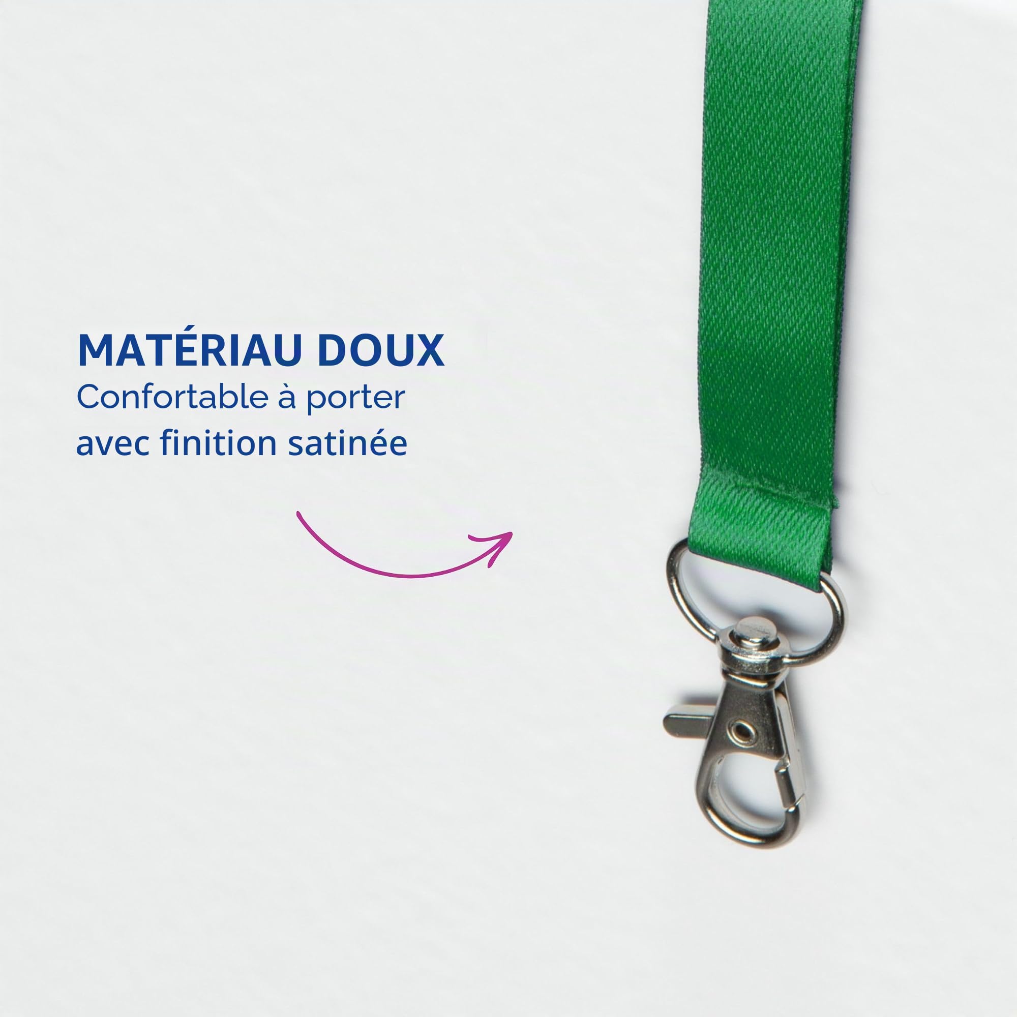 Avery – Lot de 10 tours de cou vert fabriqué à partir de plastique reconditionnés avec mousqueton en métal 44 x 1,5 cm – tours de cou en polyester satiné fabriqué à partir de plastique reconditionné