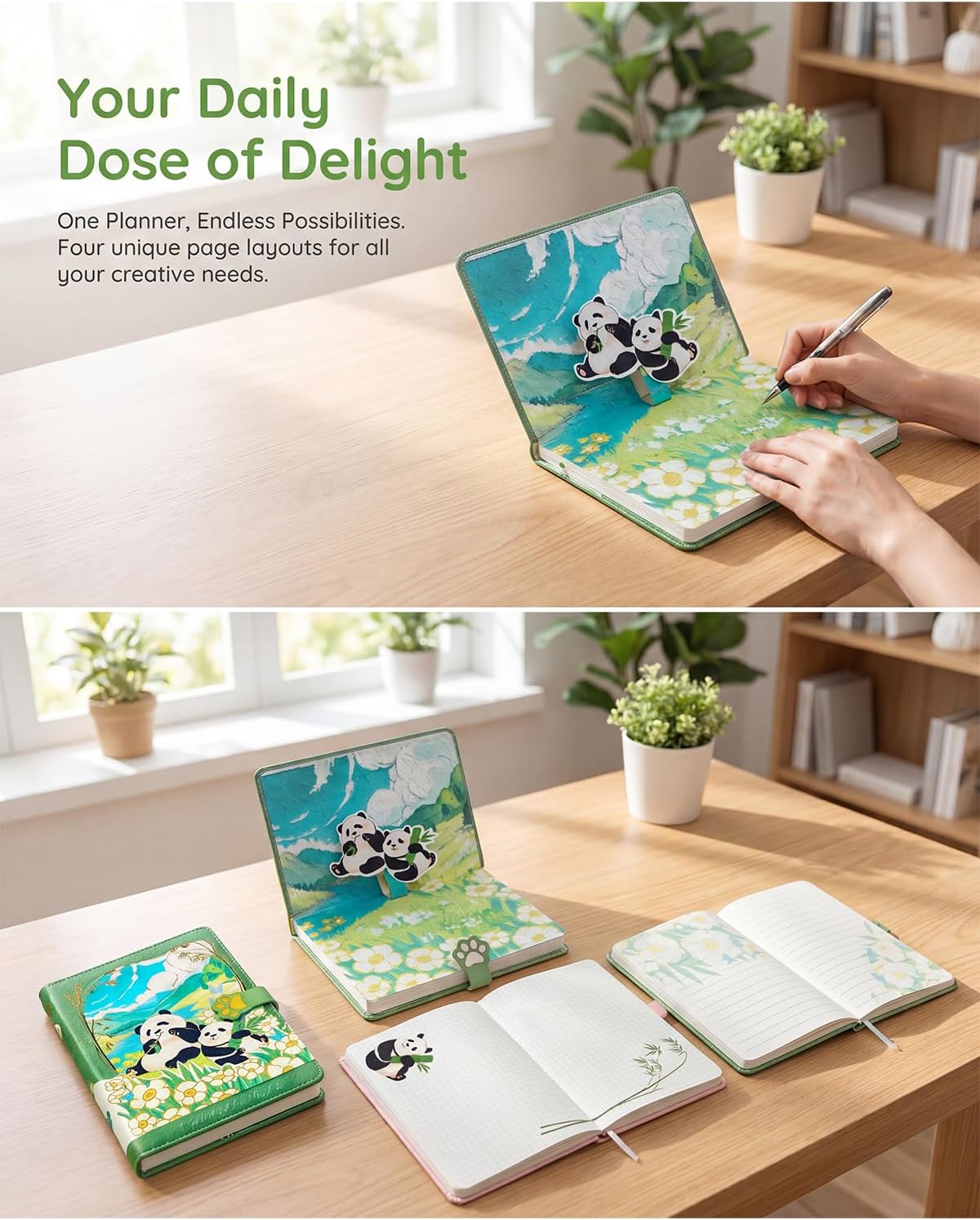 Green Cute Panda Floral B6 Planner, Green, 5x7 Inches image 4