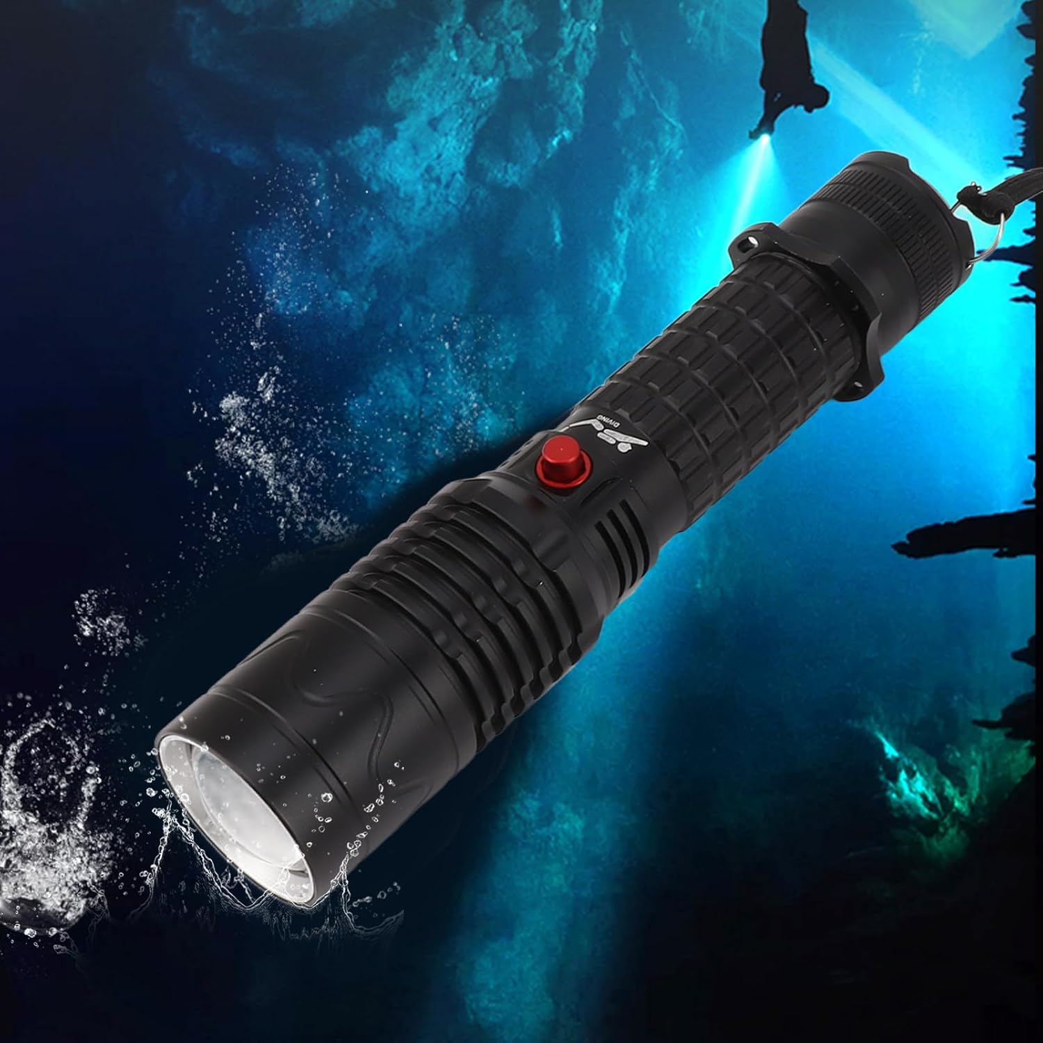 5000LM Diving Flashlight IPX8 Diving Light Dive Light Shockproof Dive Torch LED Underwater Flashlight with 3 Modes for Under Water Magnetic Side Switch