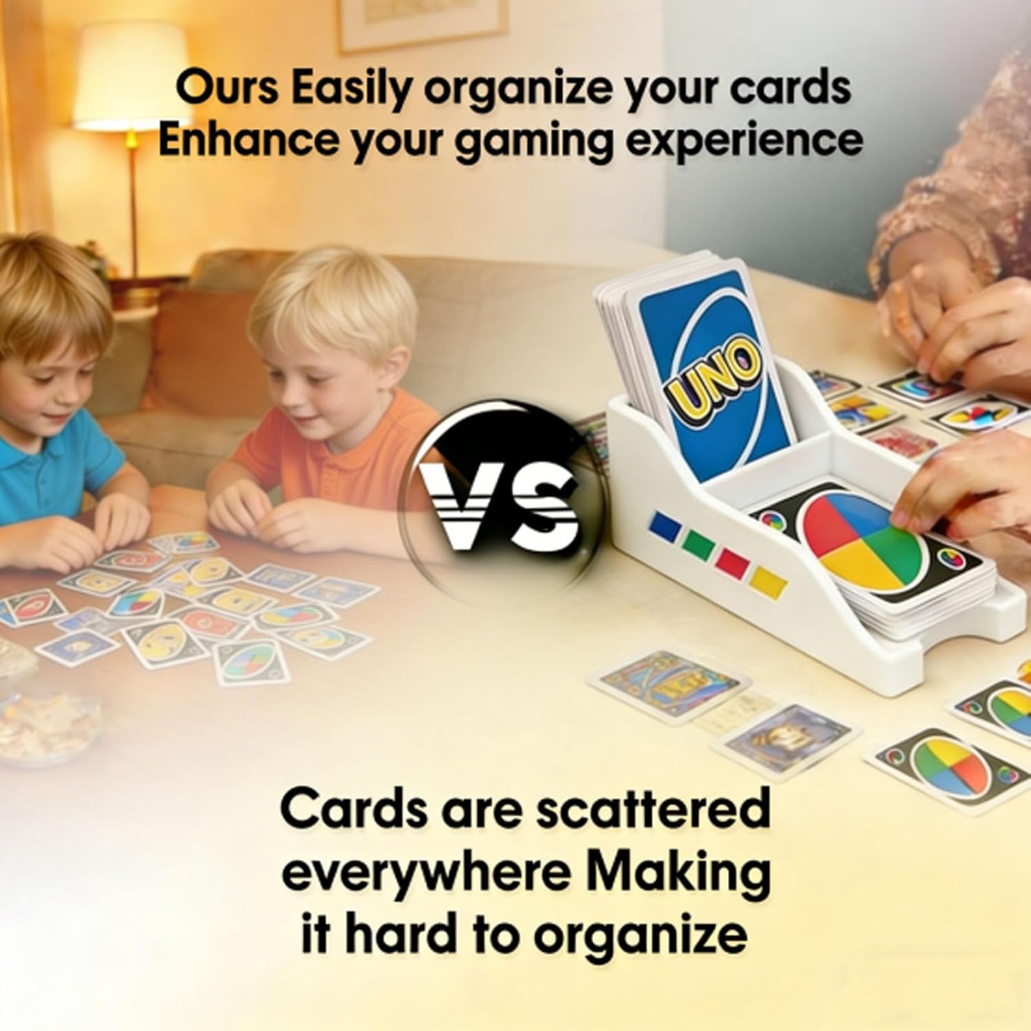 Card Holders for Draw and Discard Dual-Zone Game Organizer Compatible with UNO Cards | Horizontal Vertical Trays for Quick Play Matte Black Tabletop Deck Storage for Family Game Night