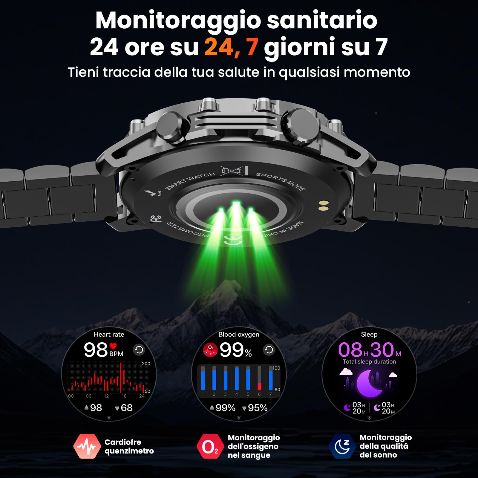 Hwagol Smartwatch dla Mężczyzn 1,52" HD Ekran, 500 mAh Bateria i 114+ Trybów Sportowych, Smartwatch Militarny z Częstotliwością tętna/SpO2/Monitorem Snu i Latarka dla Android iOS