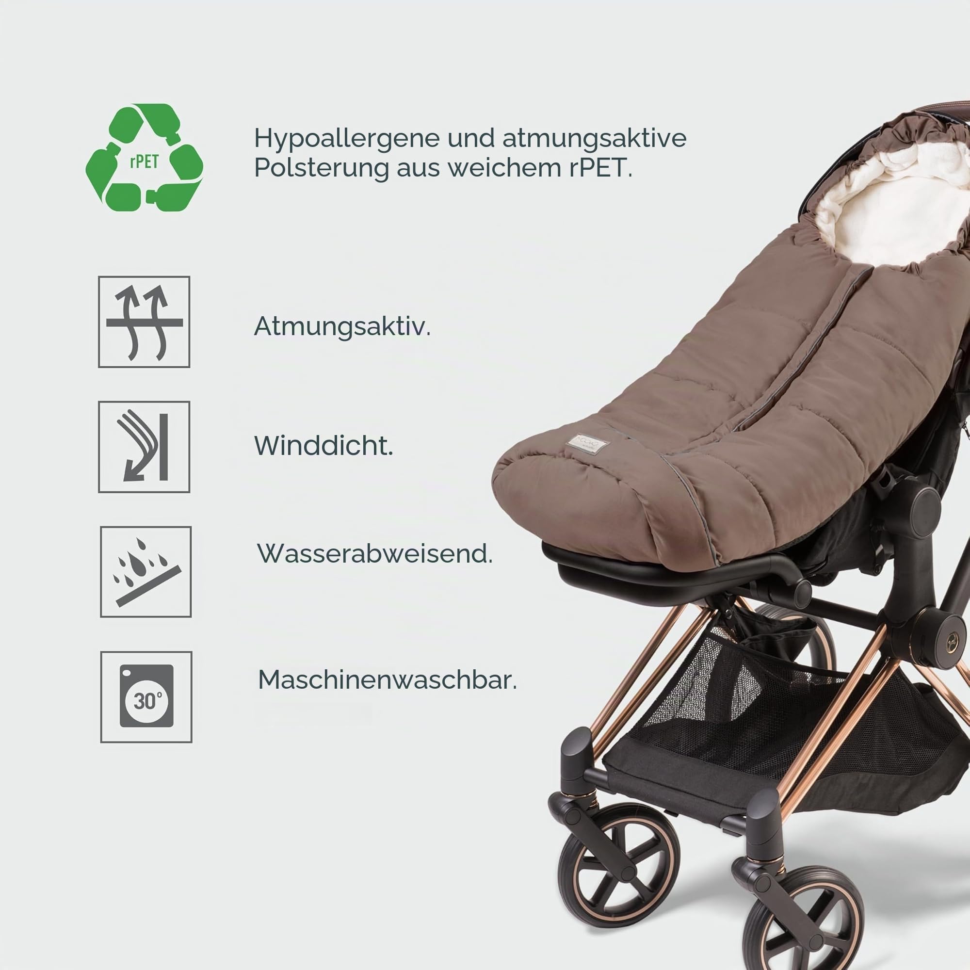 Nuvita 9545 Junior City | Universal-Fußsack für Kinderwagen | Perfekt für Kinder von 6 bis 36 Monaten (100 cm) | Samtweiches Material und Komfort für Ihr Kind bis zu -10 °C | Salbeigrün