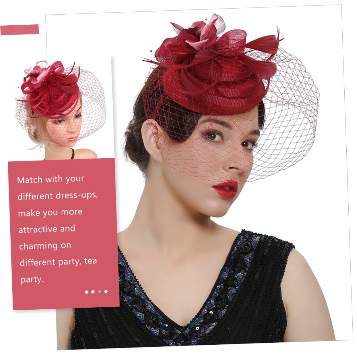 POPETPOP 4pezzi Fascinator Cerchietto Elegante con Fiori e Rete per Cerimonie Tea Party e Matrimoni Accessorio per Donne