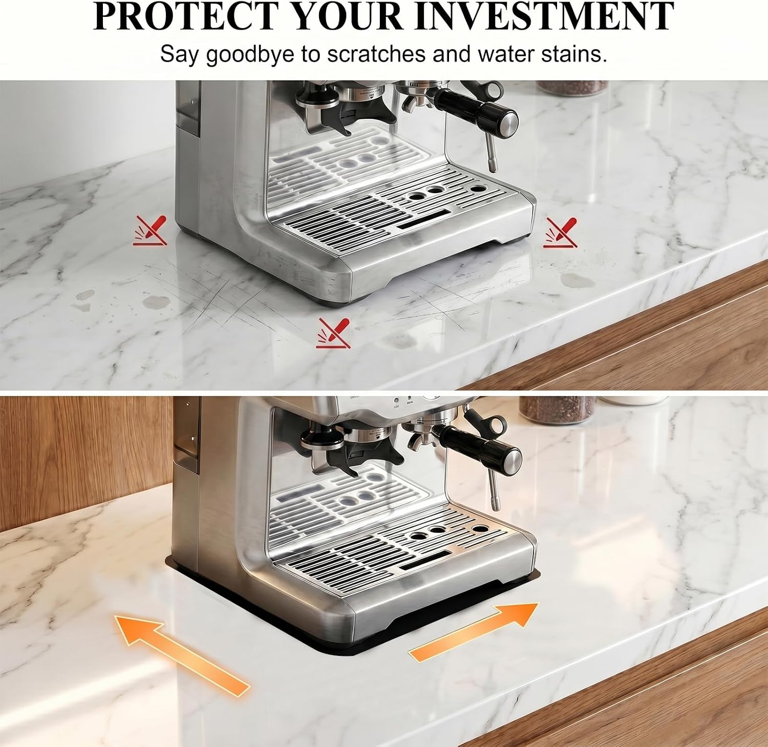Kuars Gvni Espresso Machine Mat, Sliding Mat for Easy Coffee Machine Movement Compatible with Breville 870XL, Non-Slip Natural Rubber Base Reducing Vibration and Protecting Countertopson