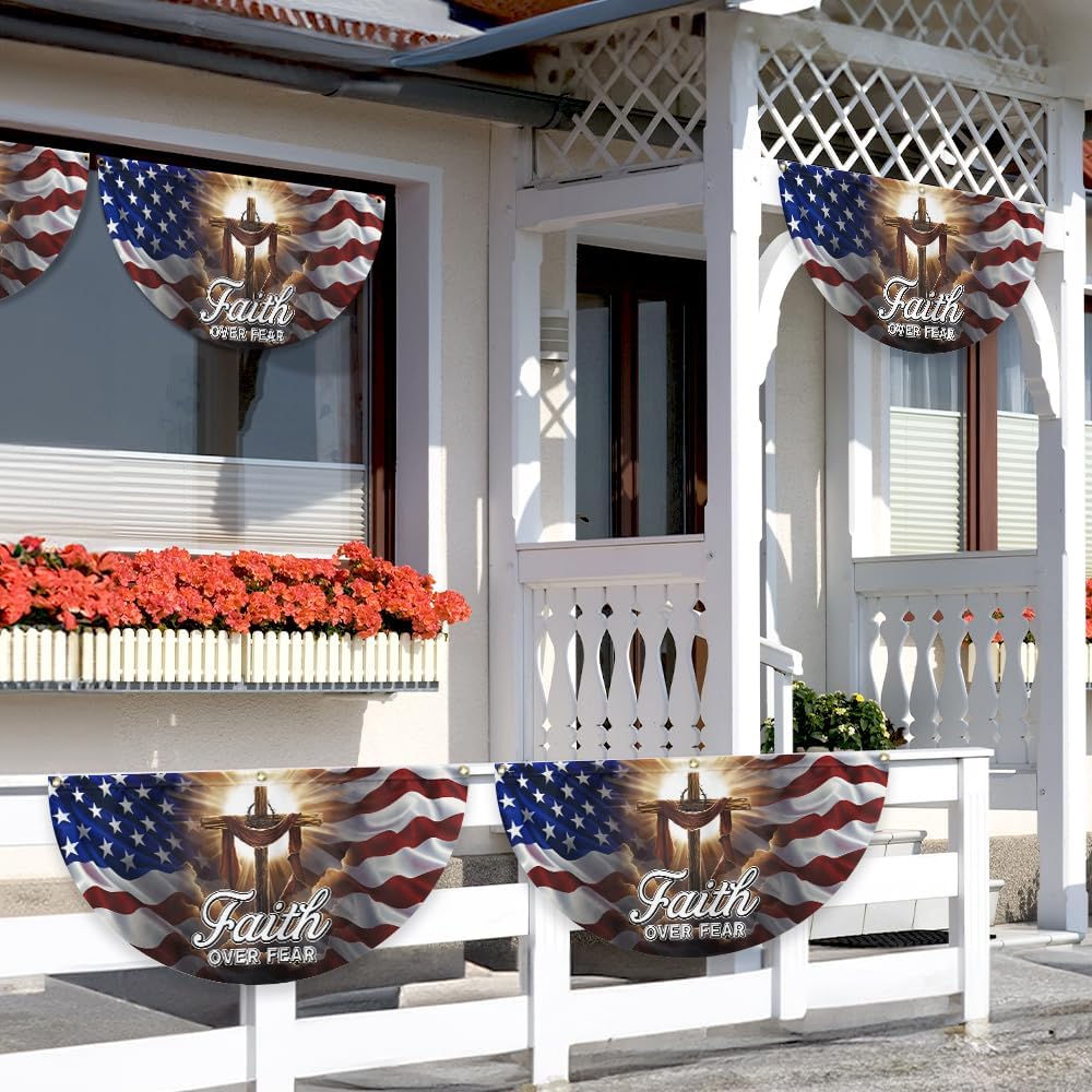 American Flag Christian Cross Jesus Christ Faith Over Fear Non-Pleated Fan Flag MLN3261FL, 3x6 ft, 4 Pack Suitable for Outdoor and Indoor