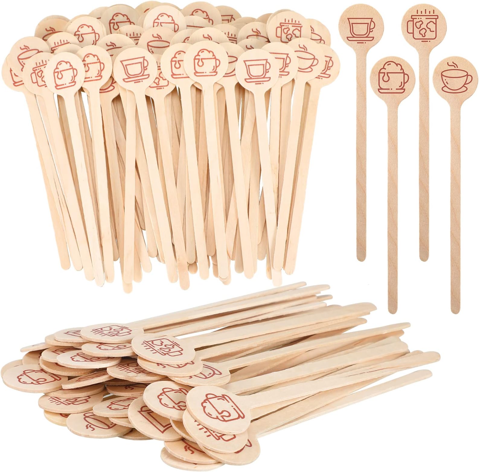 200 Pcs Wooden Coffee Stirrer 6 Inch Disposable Wooden Cocktail Drink Stirrers Beverage Coffee Stir Sticks Round End Wooden Stir Sticks for Coffee Milk Cocktail Tea (Coffee Cup)