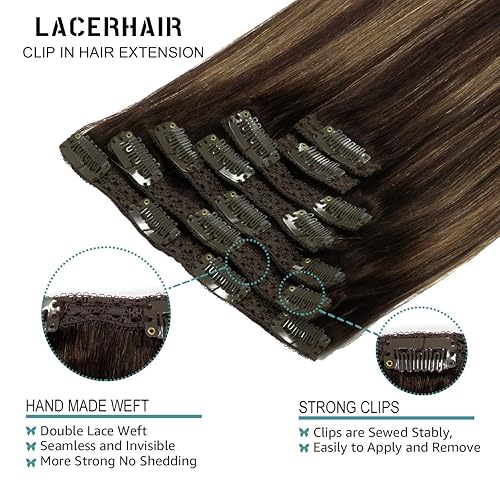 Vista 103 de Lacer Extensiones de cabello humano con clip, de doble trama, cabello brasileño de cabeza completa, color negro azabache, extensiones de cabello