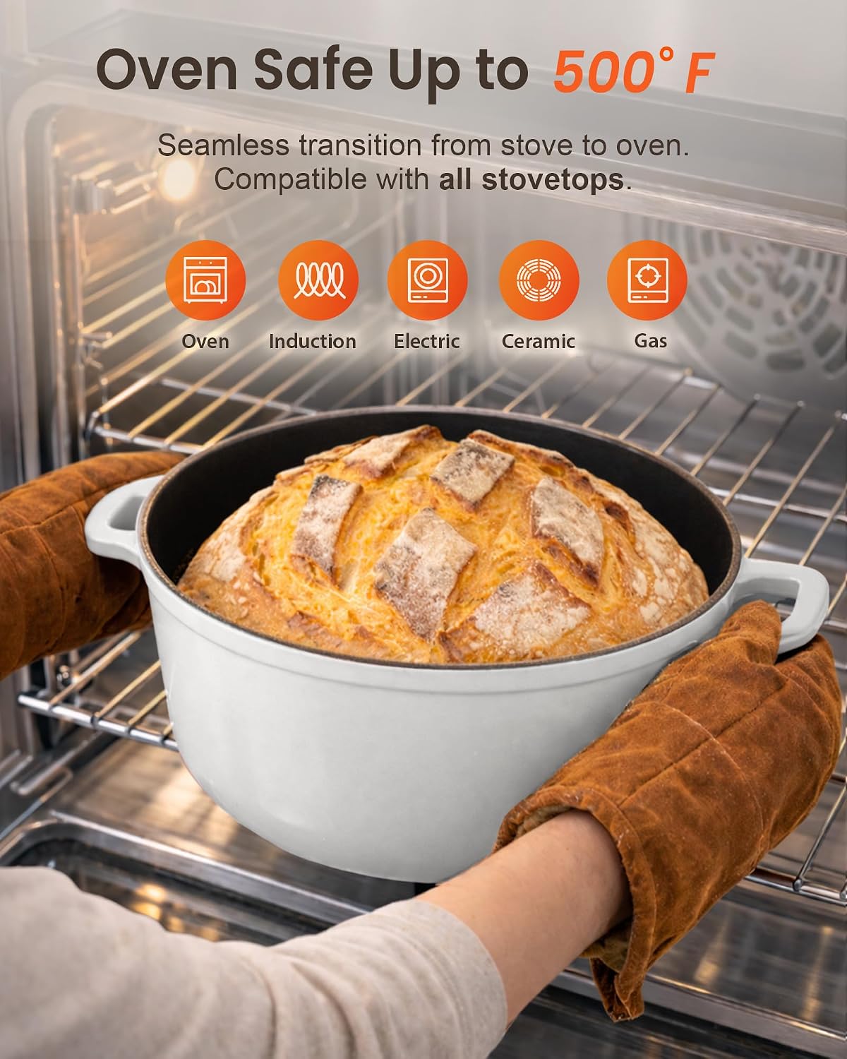 Nuwave 6QT Cast Iron Dutch Oven Pot with Lid, Heavy Duty 7-Layer Enamel
