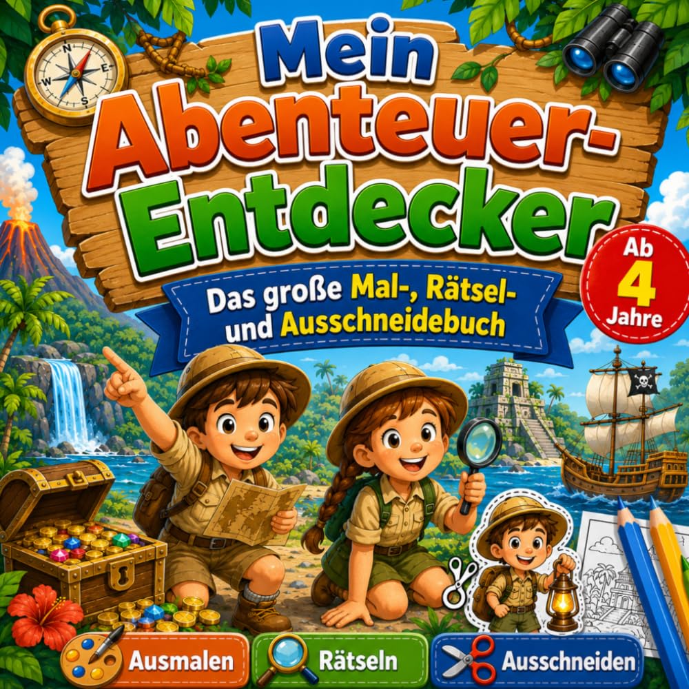 Mein Abenteuer-Entdecker: Das große Mal-, Rätsel- und Ausschneidebuch ab 4 Jahren