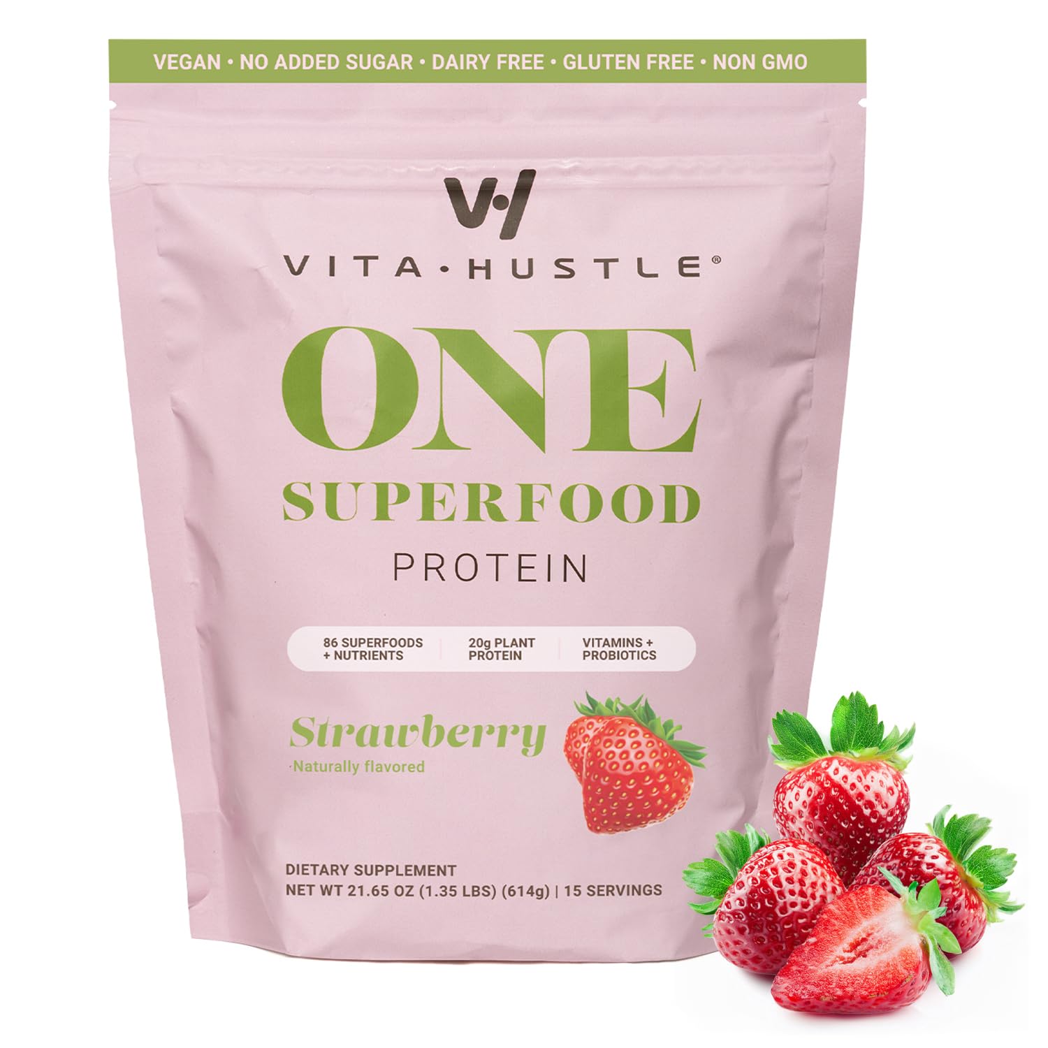 VitaHustleAll-in-One Nutrition Shake, Strawberry - Plant Based Protein Powder by Kevin Hart – Vegan Meal Replacement Shake with KSM66 Ashwagandha & 86+ Superfoods - Organic Meal Replacement Powder