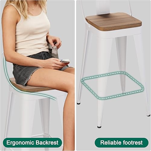 Miniatura 8 de Taburetes de bar de metal WENTMENT Juego de 4 Taburetes de altura de mostrador Taburetes de bar con respaldo removible Taburetes de bar de cocina de