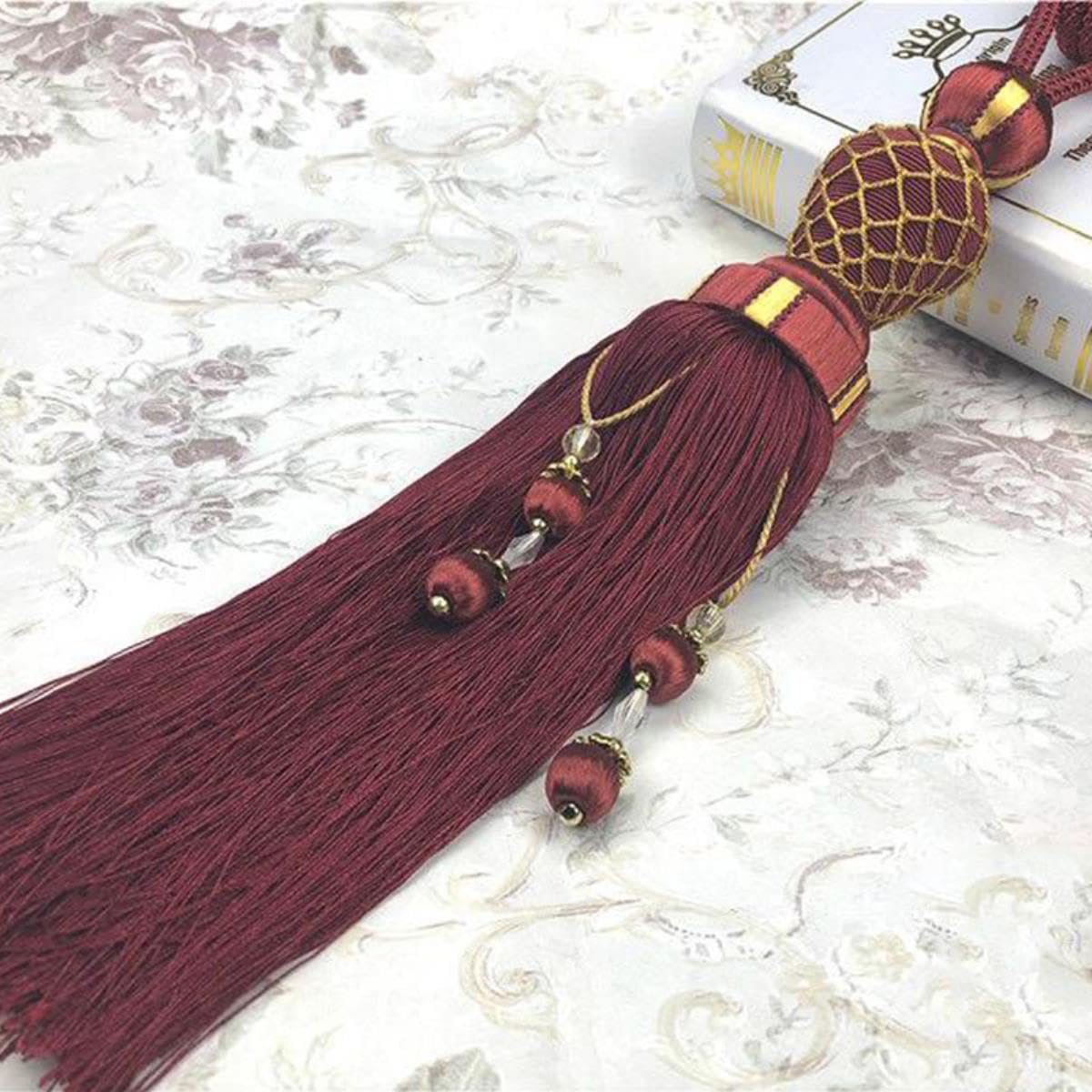 2pcs Rideau Pompon Boule Suspendue Haut de Gamme Maille Simple Boule Rideau Sangle pour la décoration intérieure-Marron