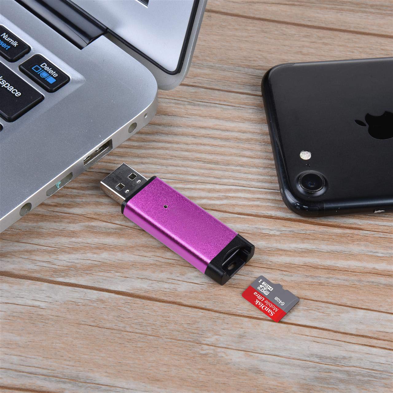 Lettore Di Schede USB 3K Per SD, MicroSD, MMC, M2 – Compatto Viola