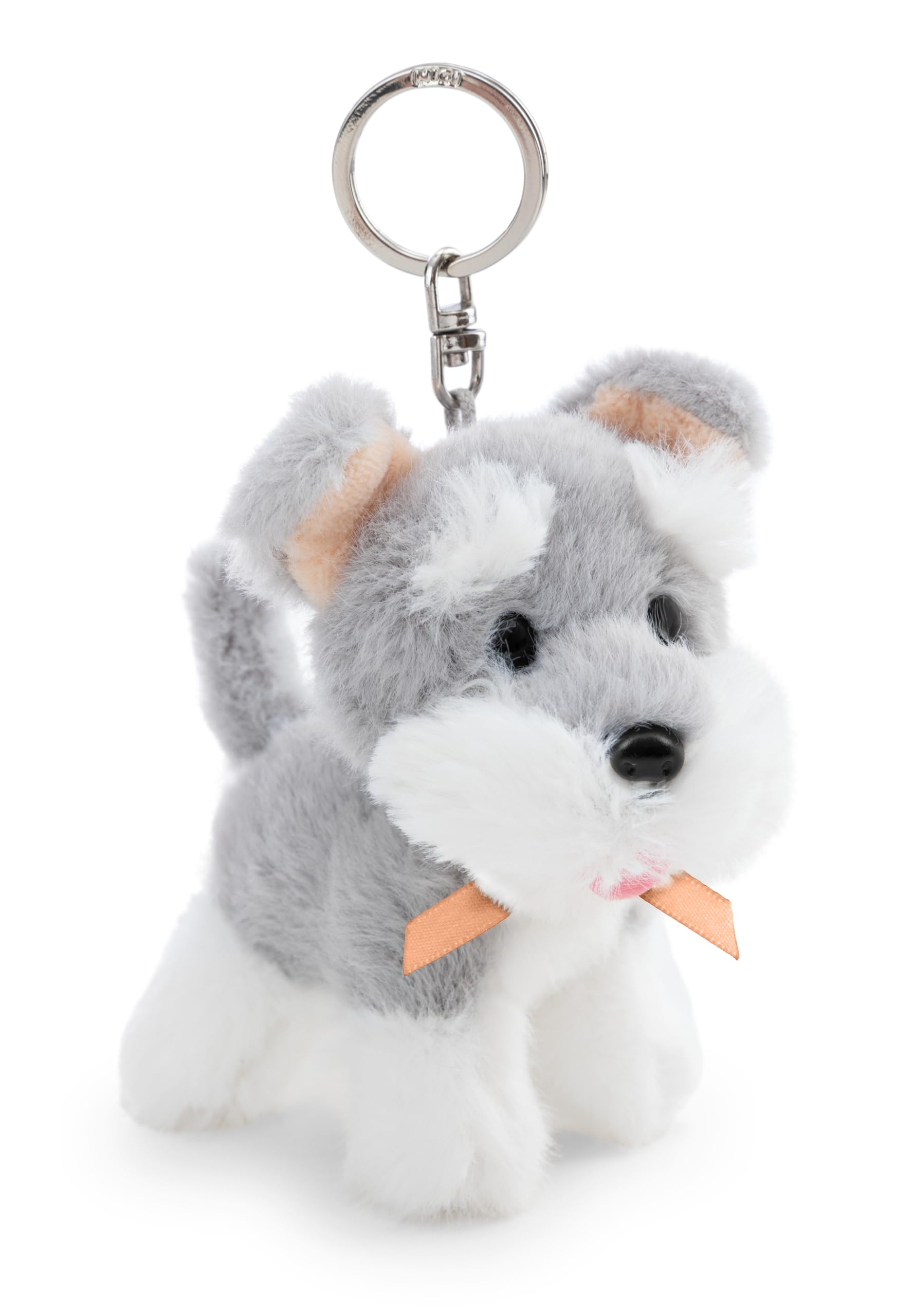 NICI 63403 Schnauzer Keyring, Loyal Plush Companion for Rucksacks or Bags, Key Holder for Children and Adults, Grey, 10 cm