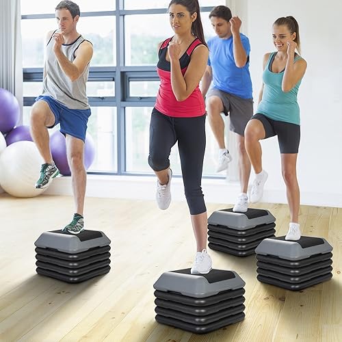 Miniatura 2 de ZENY Plataforma aeróbica de paso aeróbico de 16 x 16 pulgadas de alto con 4 elevadores, entrenamiento de ejercicio, equipo de gimnasio en casa,