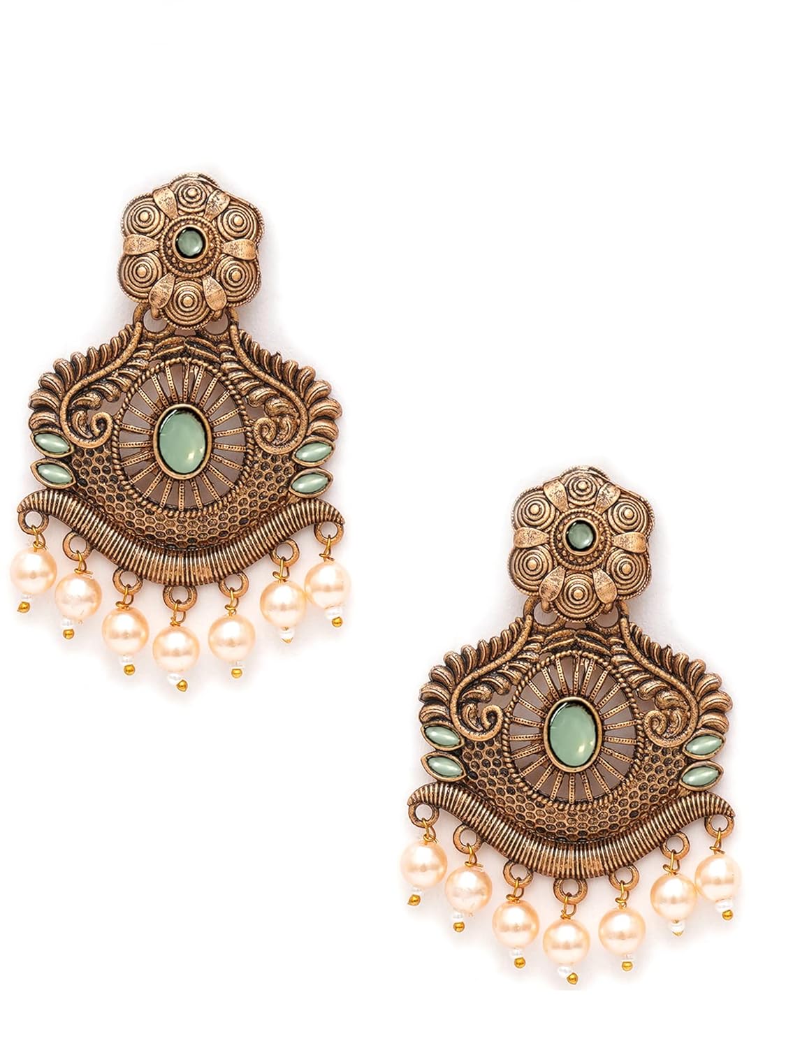 Karatcart Gold Plated Handcrafted Lime Green Stone Studded Dangler Earrings for Women