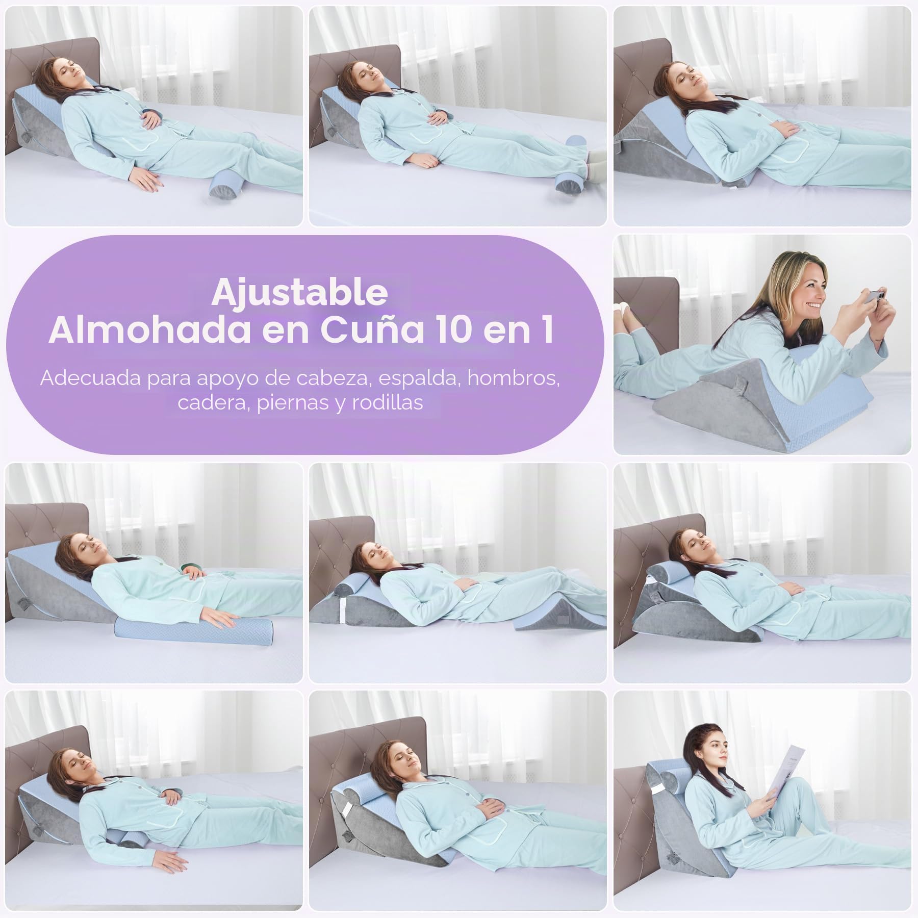 Babenest Almohada ortopédica de cuña para cama, juego de 3 almohadas triangulares con reposacabezas para elevación de piernas, después de la cirugía, reflujo ácido, soporte de espalda, cojín de