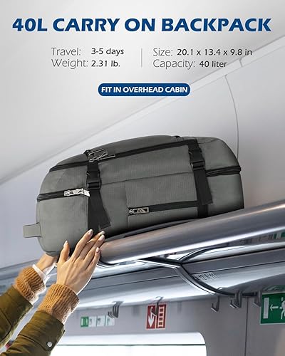 Miniatura 6 de Hynes Eagle Mochila de viaje de 40 litros aprobada para vuelo, mochila de mano para hombre, mochila grande de fin de semana, mochila para