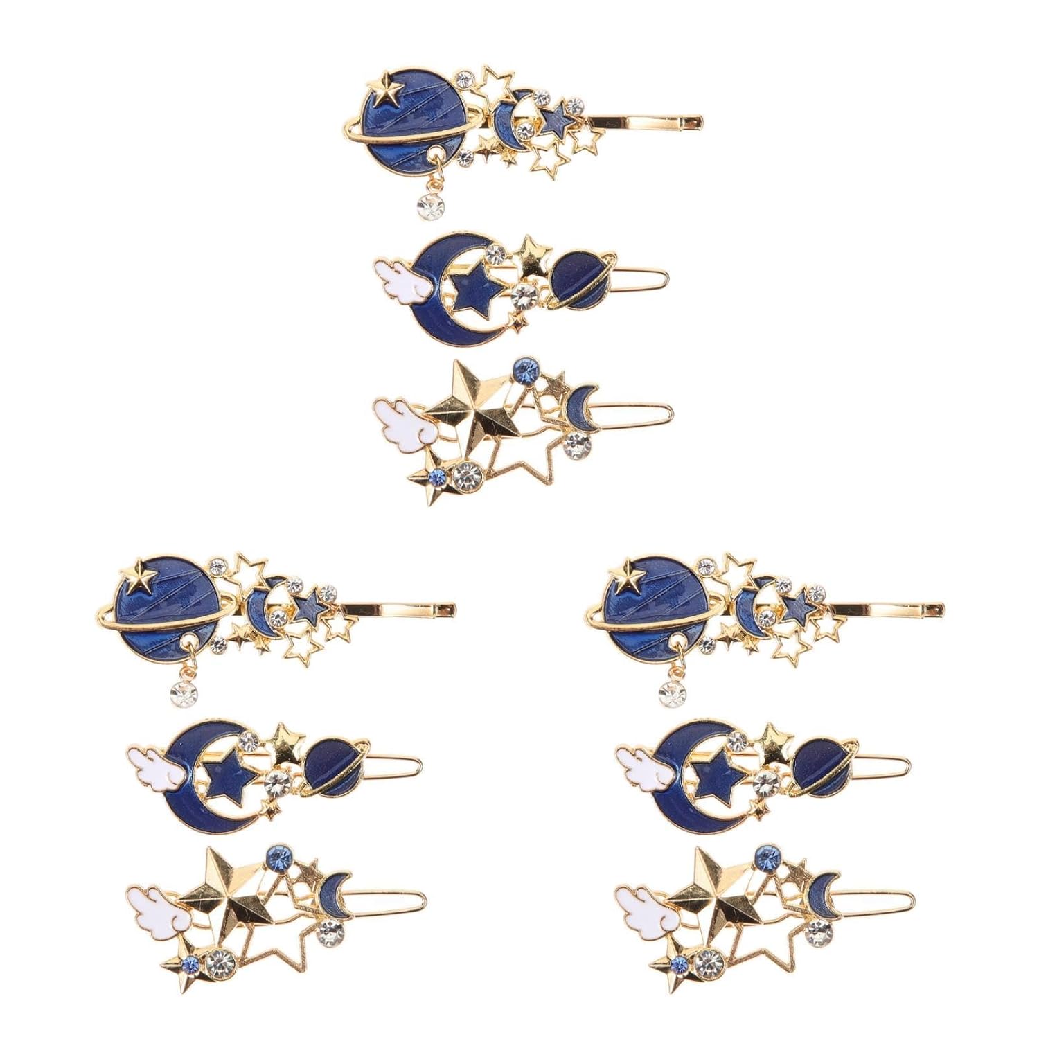 Beavorty 9 Pcs Hair Clip Side Clip Gold Moon Star Rhinestone Hair Clip Geometric Crystal Moon Rhinestone Hollow Star Hair Clips Pearl Barrette Geometry Claw Clip Alloy Miss