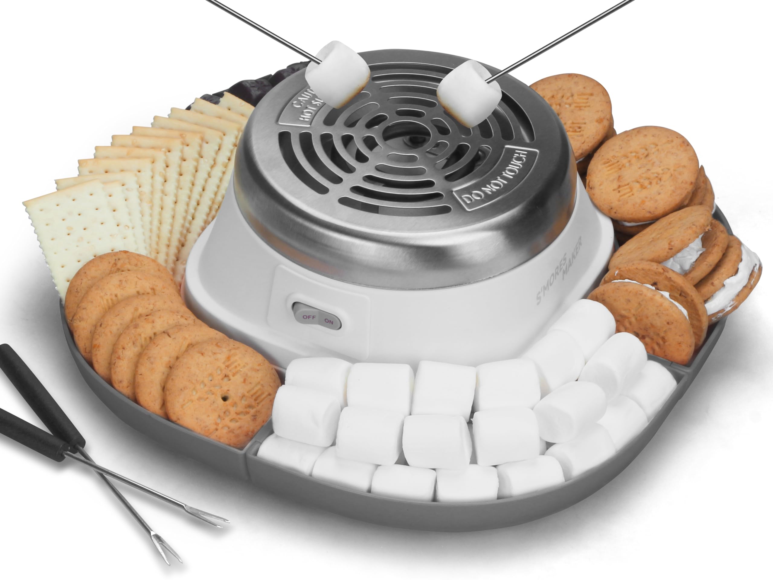 Smores Maker Tabletop Indoor Kit, Indoor Marshmallow Roaster, Flameless Electric S'mores Maker, Smores Maker with 4 Detachable Tray & Roasting Sticks, Gift for family & Date Night, Grey