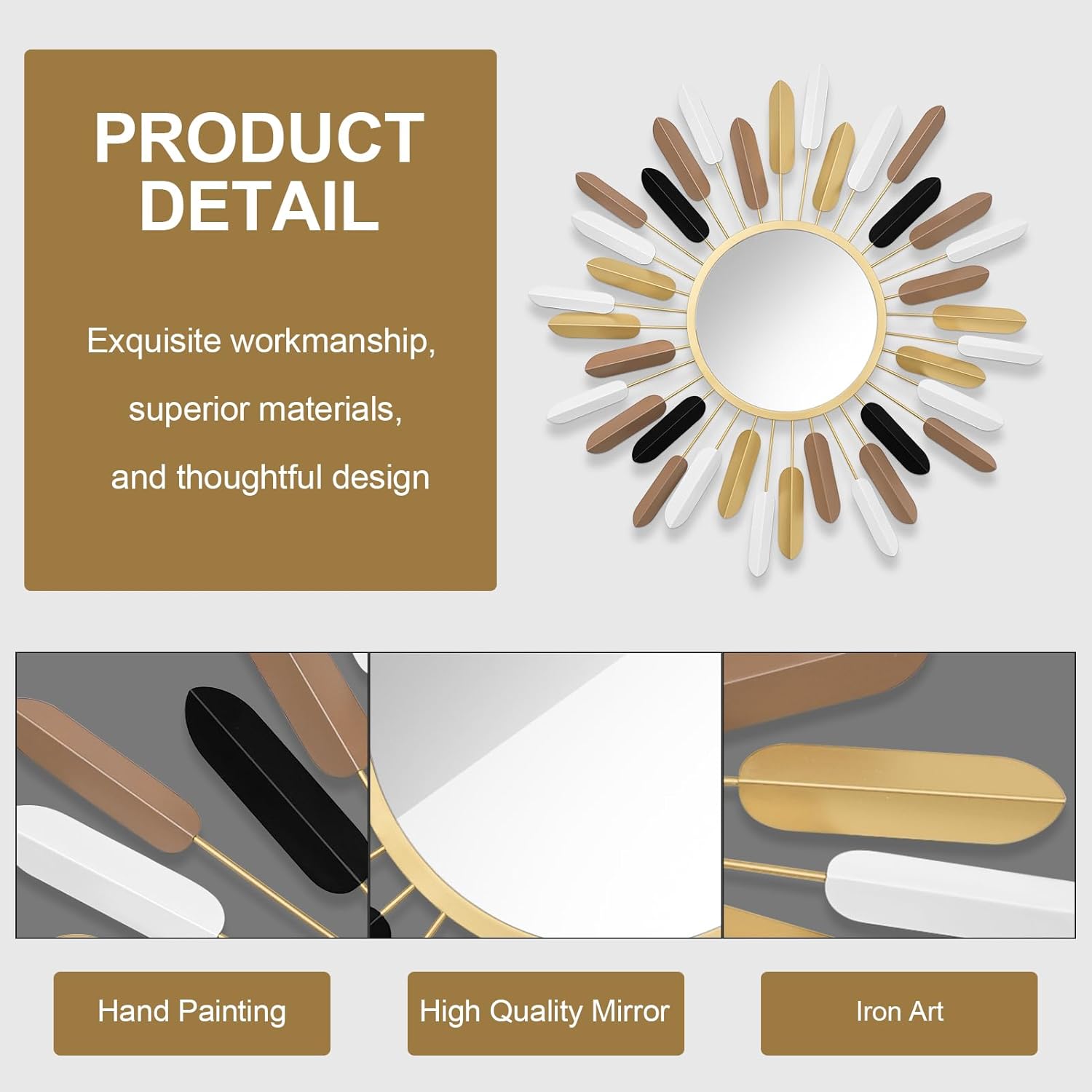 24" Boho Wall Mirror Flower Design,Luxury Decorative Rustic Farmhouse Mirrors for Living Room, Bathroom, Bedroom, and Entryway