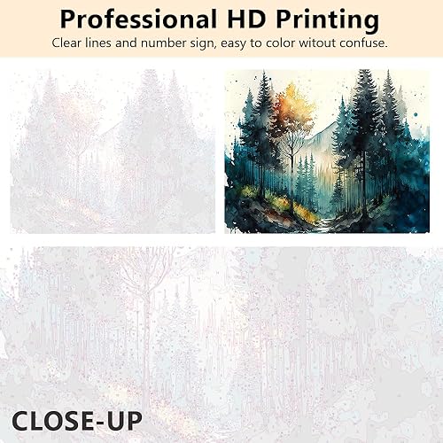 Miniatura 5 de TUMOVO Pintura por números para adultos  Pintura al óleo de bosque de acuarela para adultos y niños, pintura por números, pintura de paisaje natural