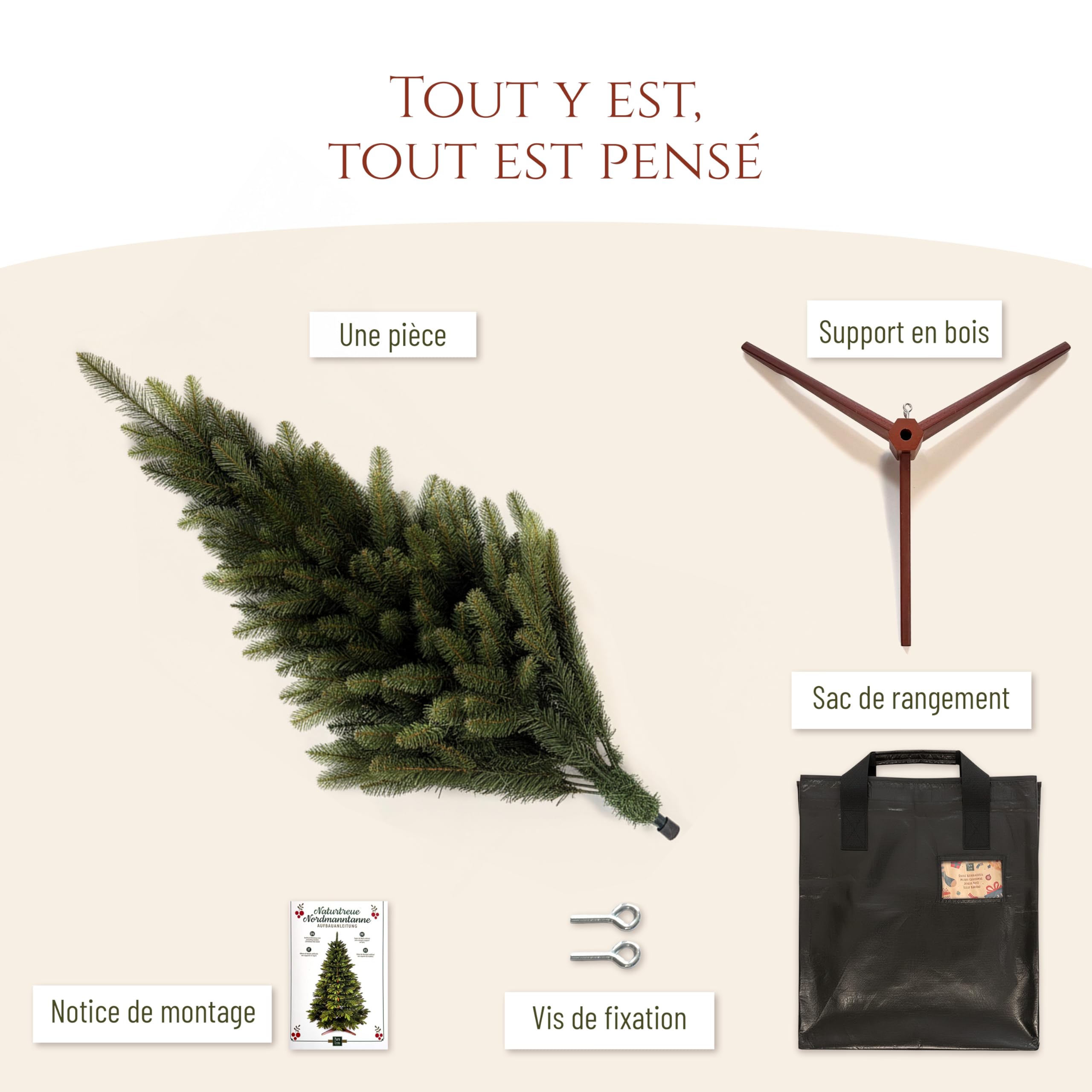 Sapin de Noël Artificiel Premium 90 cm - Gagnant du Test - Réalisme Exceptionnel, Branches épaisses, livré avec Support en Bois et Sac de Rangement – Pure Living