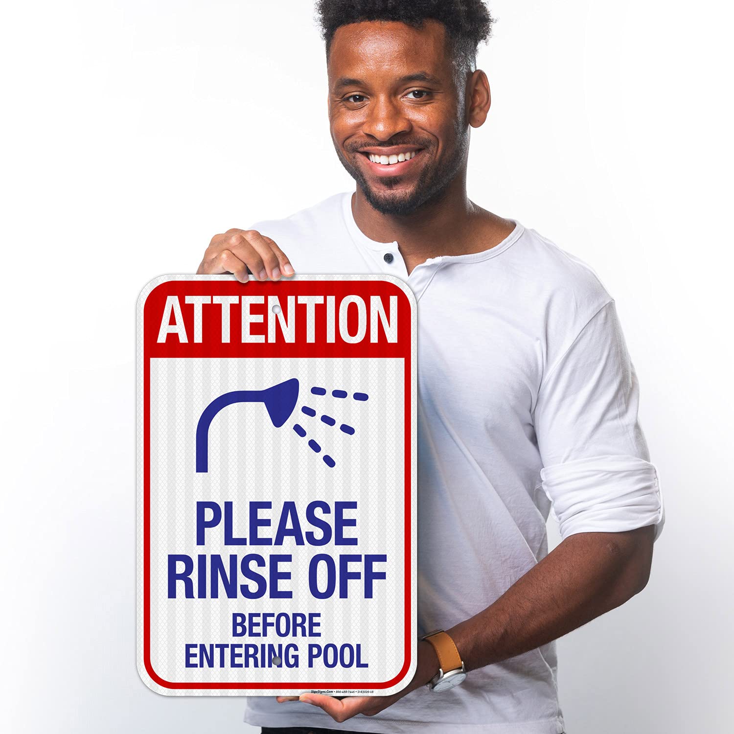 Attention Please Rinse Off Before Entering Pool Sign, 12x18 Inches, 3M EGP Reflective .063 Aluminum, Fade Resistant, Made in USA